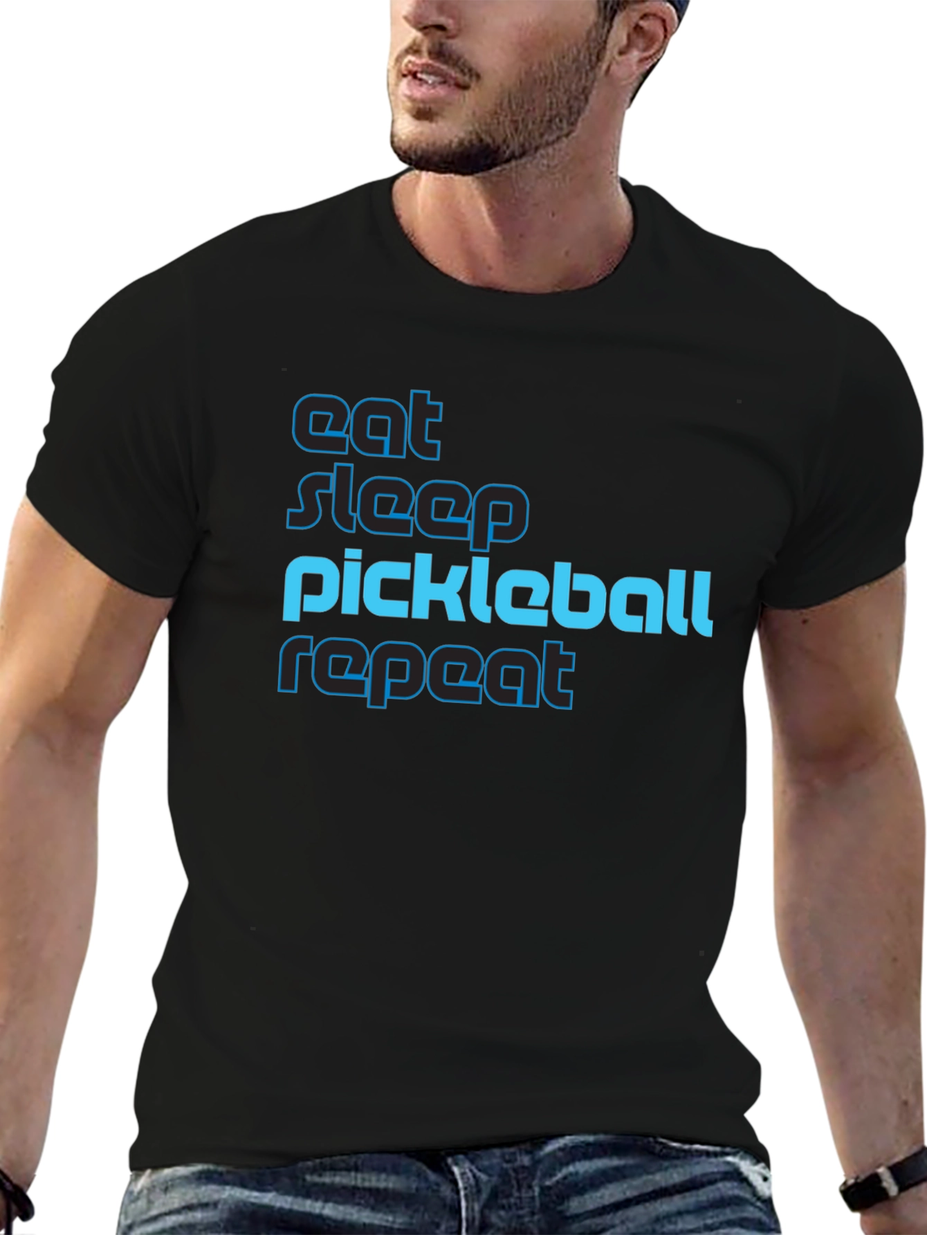 Black Eat Sleep Pickleball Repeat Graphic Tee view 6