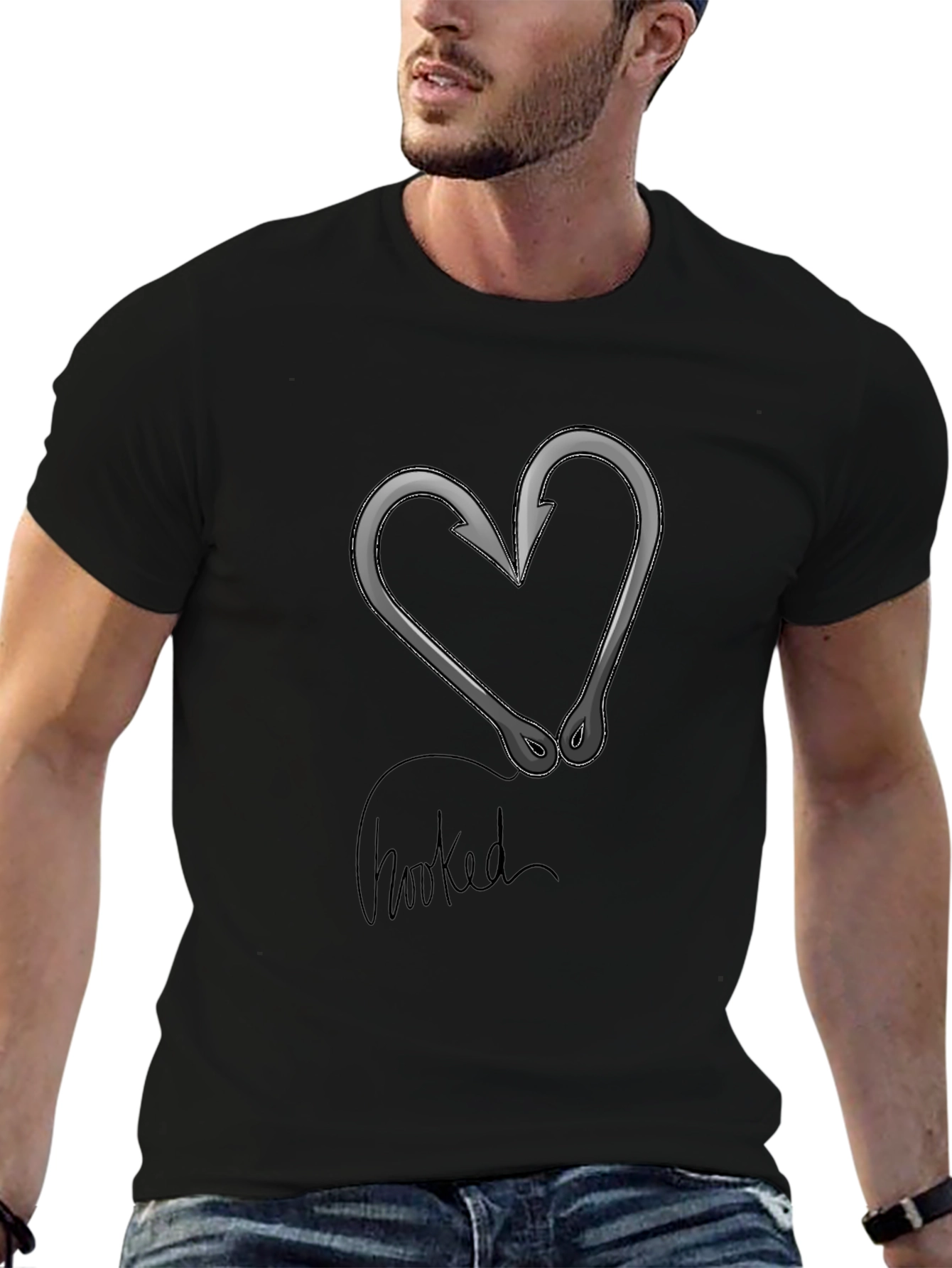 Black Hooked Heart Graphic T-Shirt - Black Cotton Tee view 6