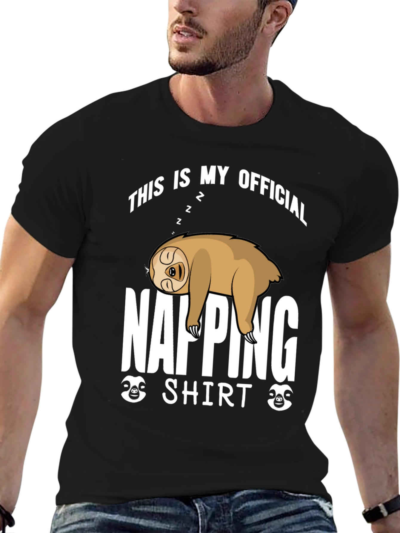 Black Napping Sloth Graphic T-Shirt - Official Napping Shirt view 6