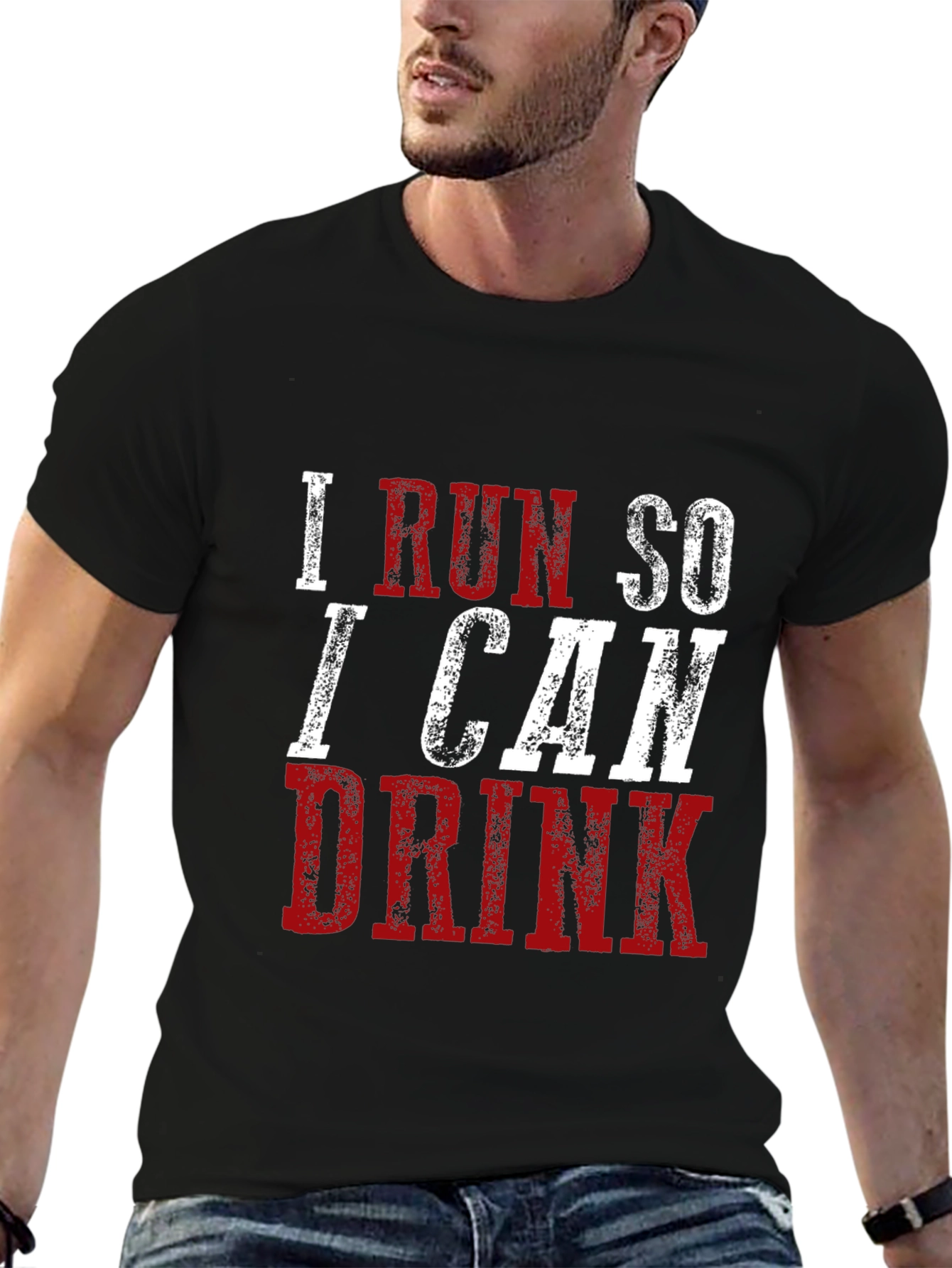 Black Funny 'I Run So I Can Drink' Graphic Tee view 6