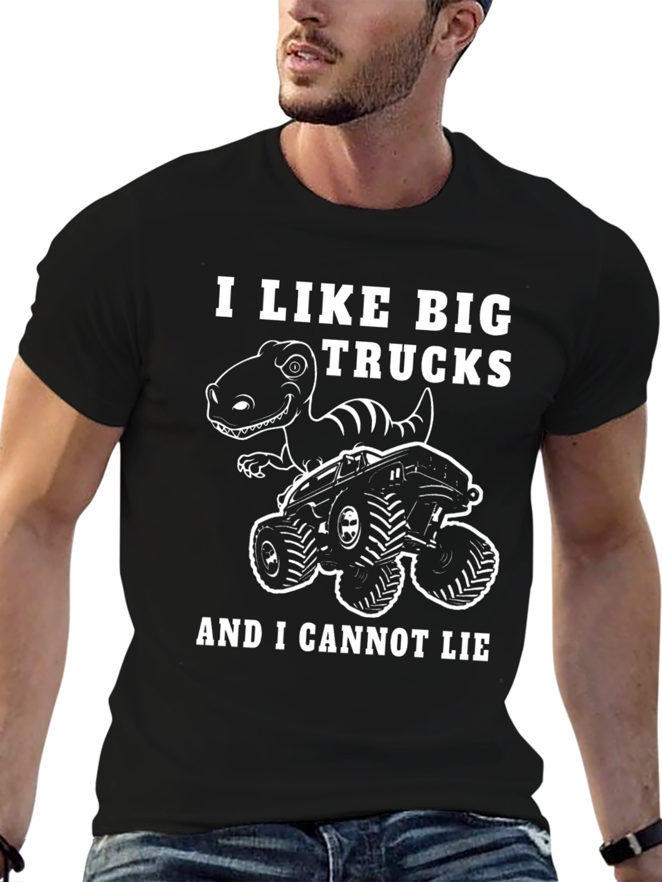 Black I Like Big Trucks Dinosaur Graphic T-Shirt view 6