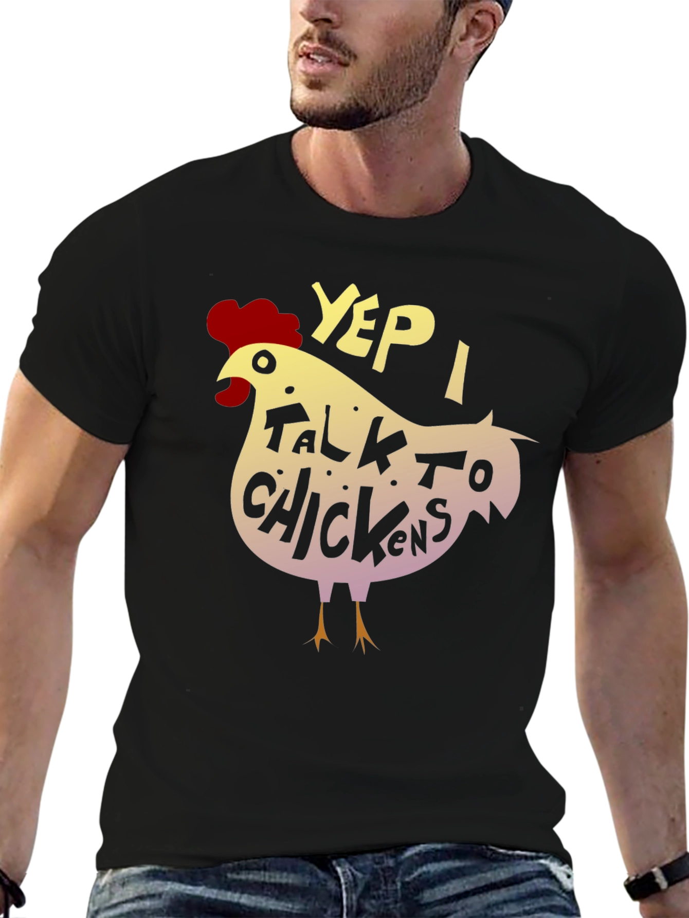 Black Yep, I Talk to Chickens - Novelty Graphic T-Shirt view 6