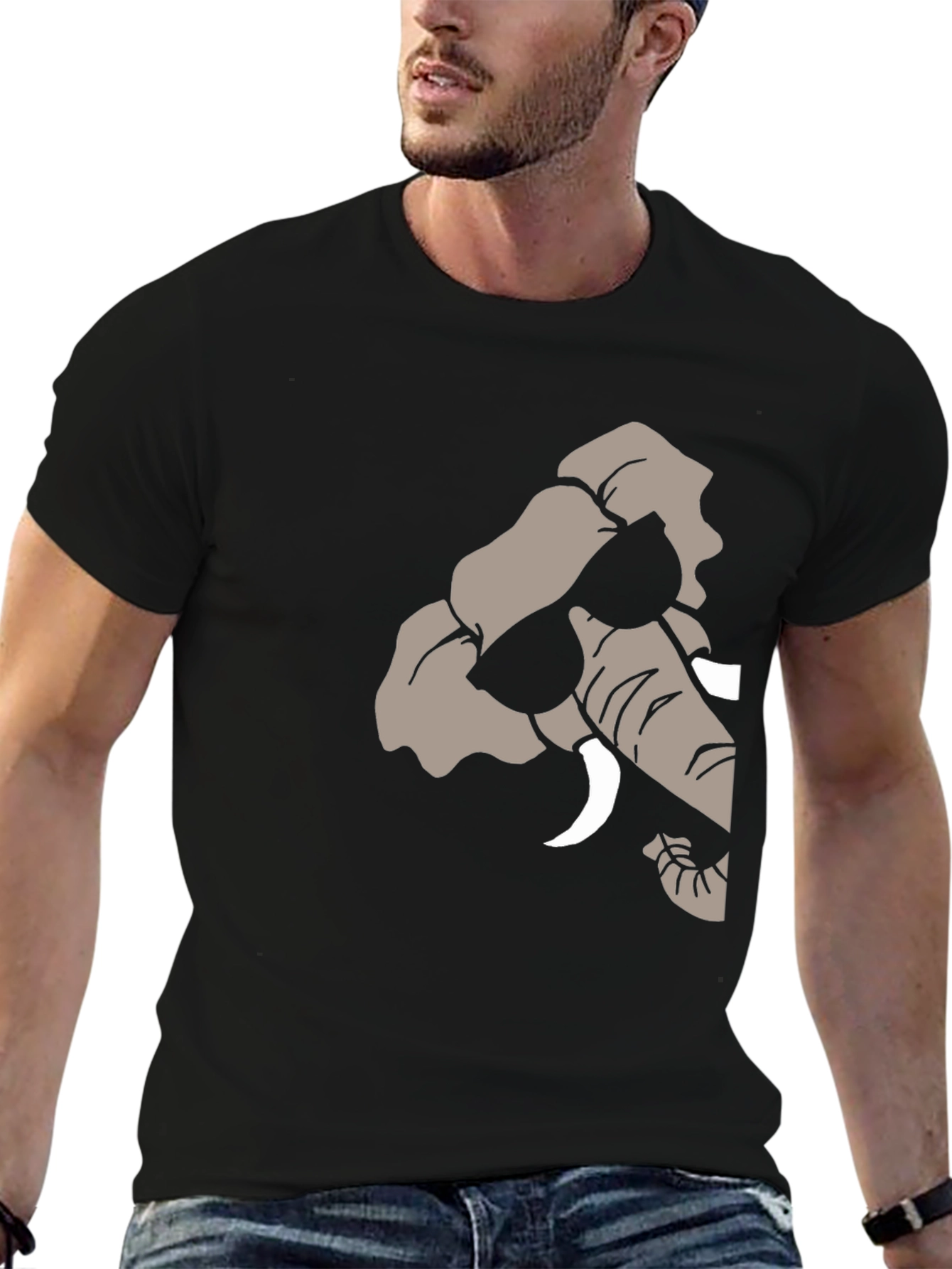 Black Cool Elephant Graphic Tee - Stylish Black T-Shirt view 6