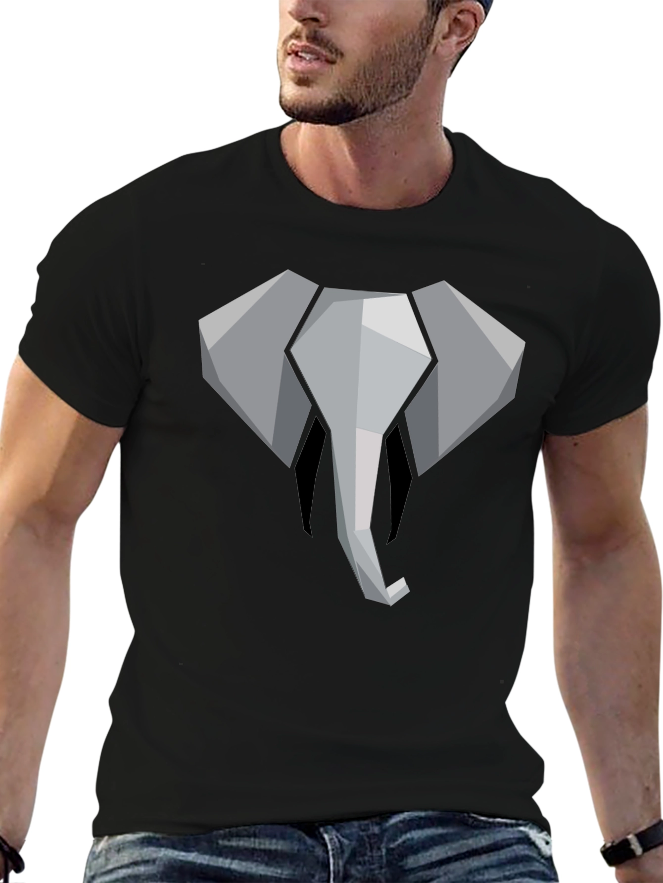 Black Geometric Elephant Graphic Tee - Black Cotton Shirt view 6