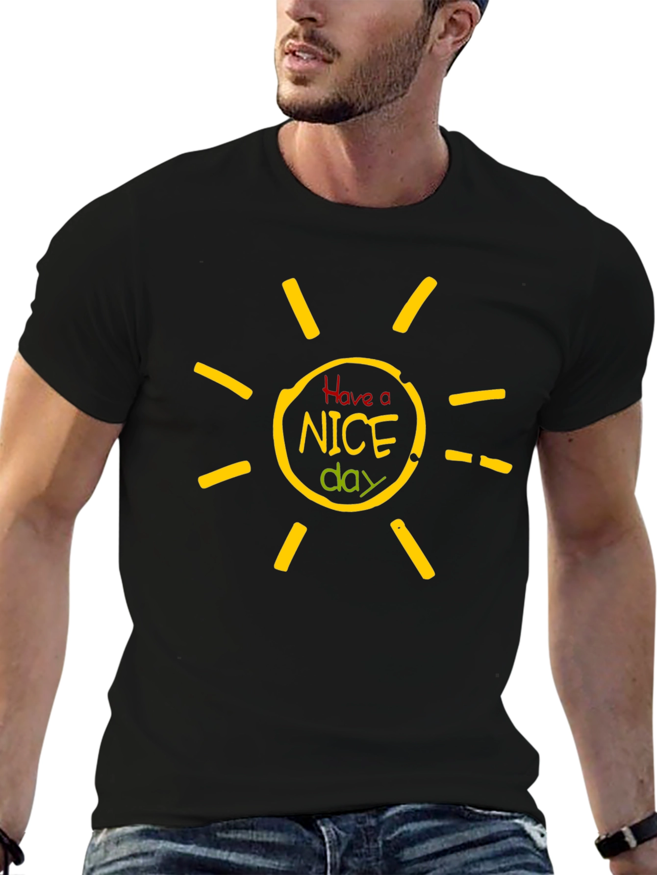 Black Have A Nice Day Graphic Tee - Unisex Black Cotton T-Shirt view 6