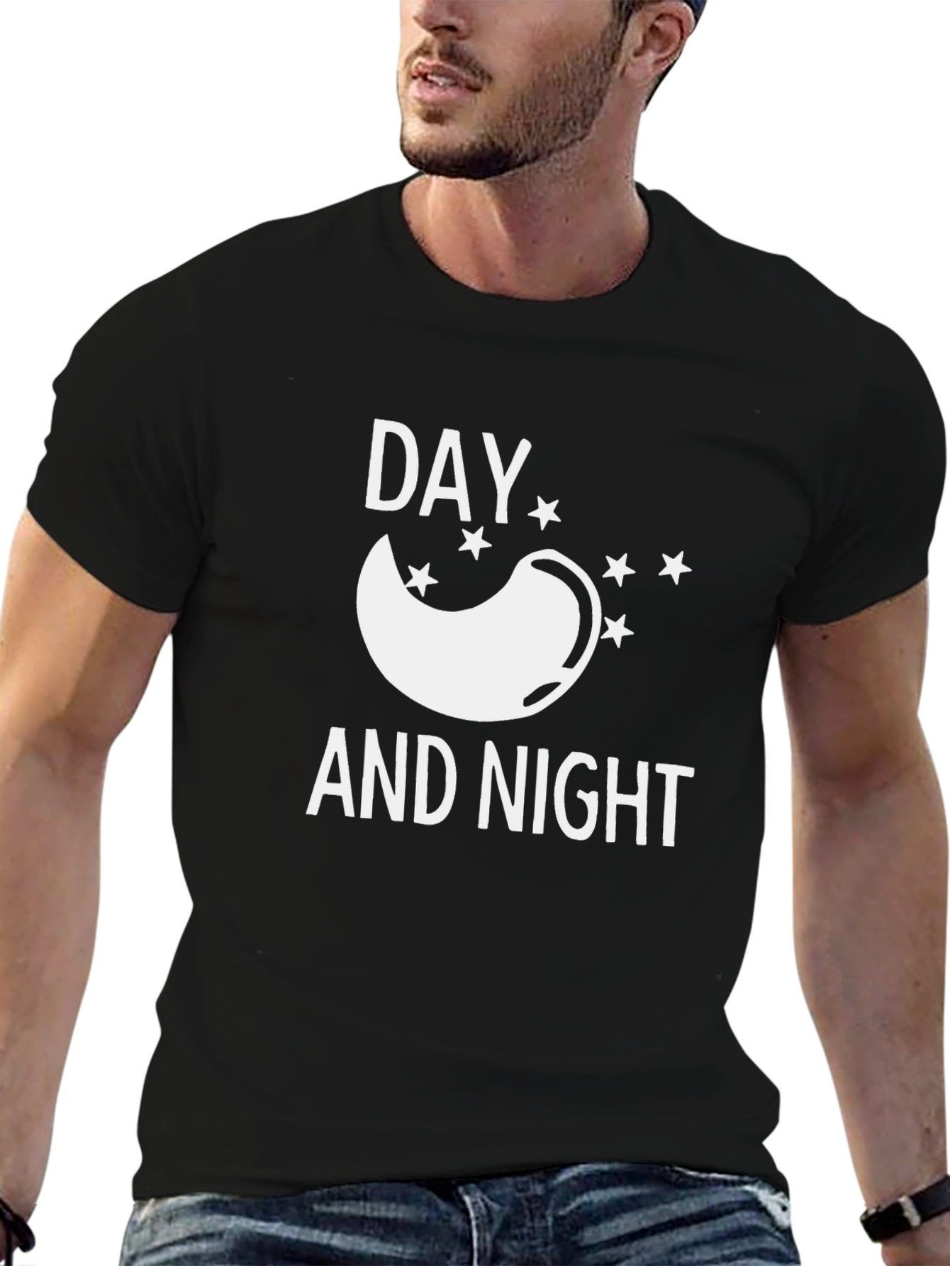 Black Day and Night Graphic Tee - Black Cotton T-Shirt view 6