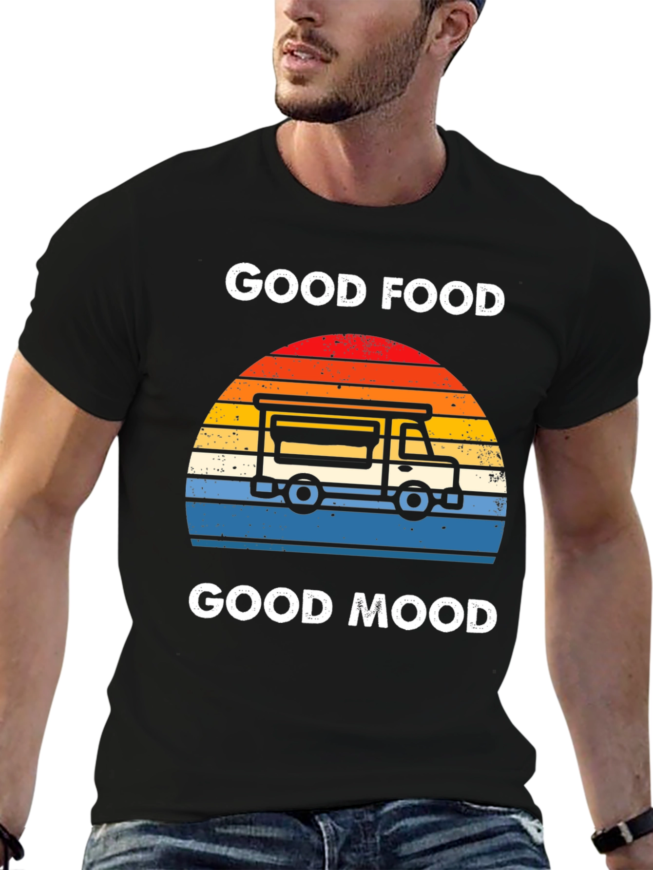 Black Good Food Good Mood T-Shirt Food Truck Tee view 6