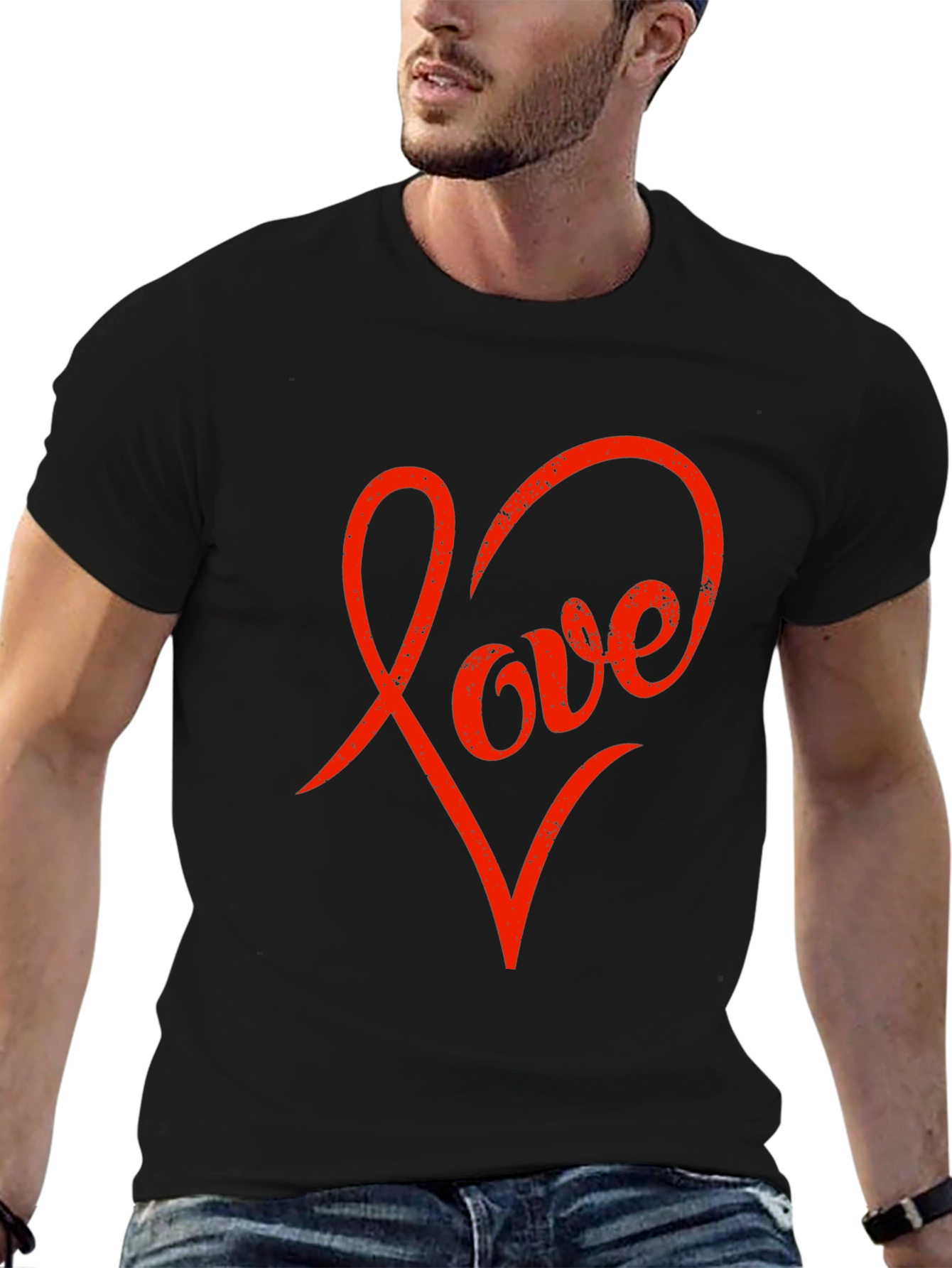 Black Love Heart Graphic Black T-Shirt view 6