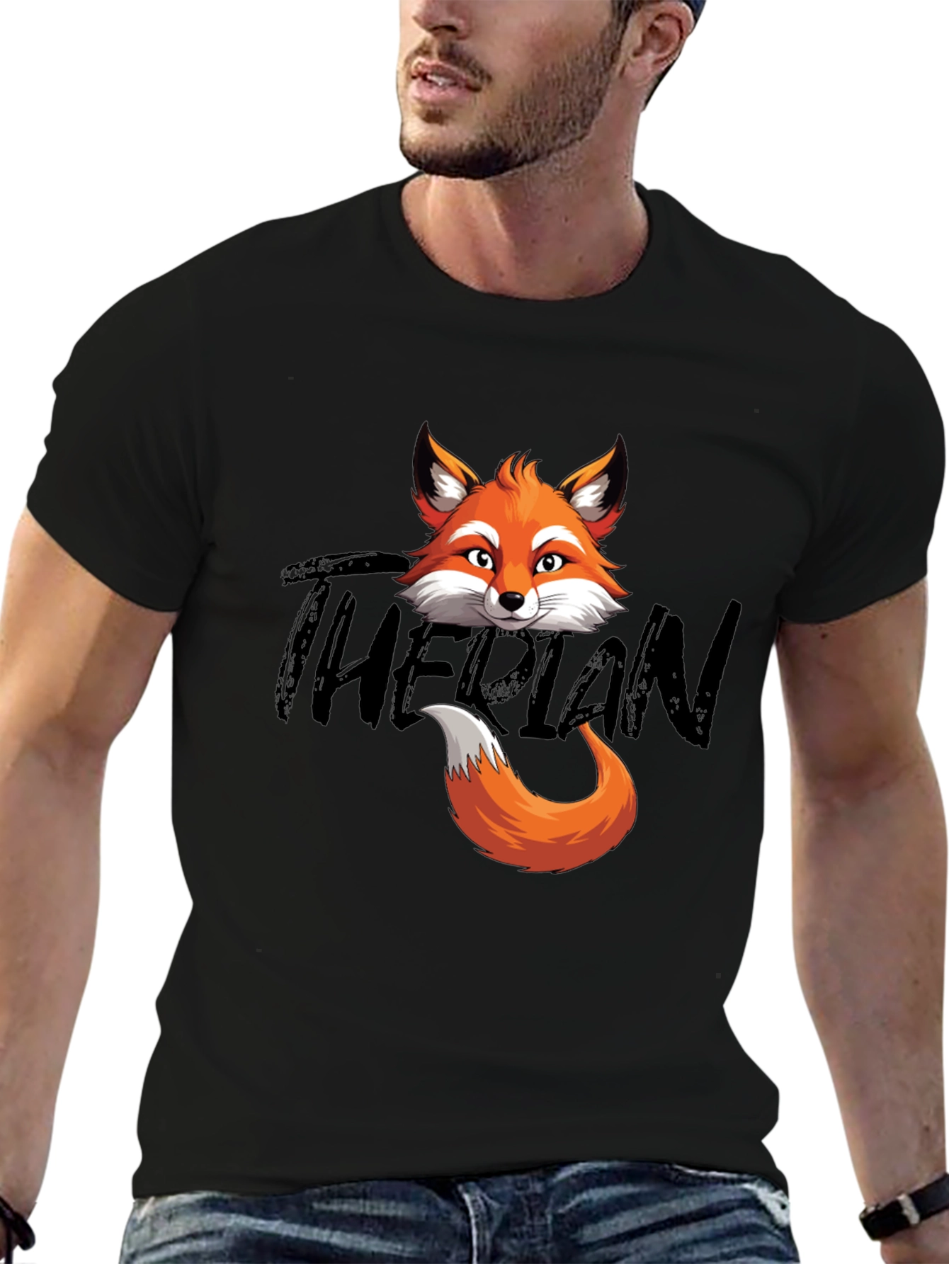 Black Fox Head & Tail Graphic T-Shirt - The Plan view 6