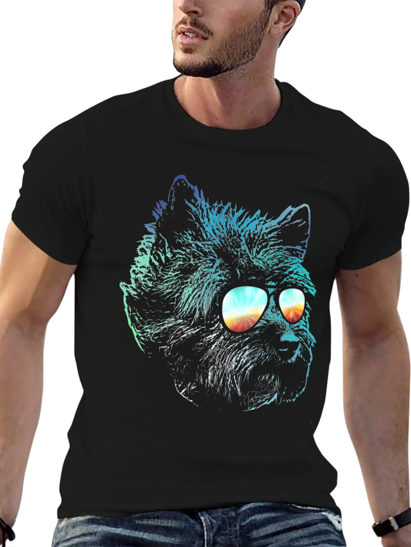 Black Cool Dog in Sunglasses Graphic T-Shirt view 6