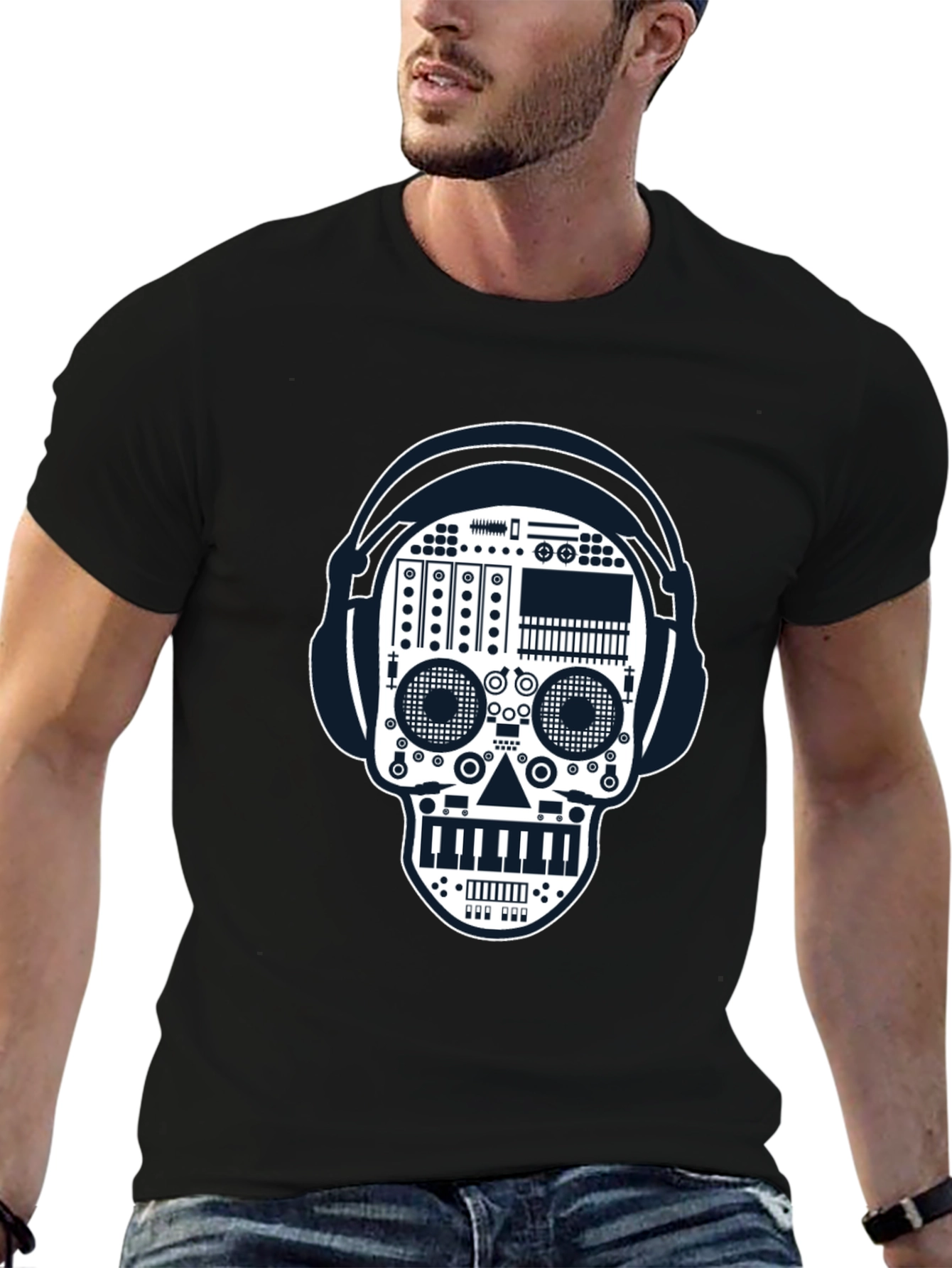 Black DJ Skull Graphic Tee - Music Lover Style view 6