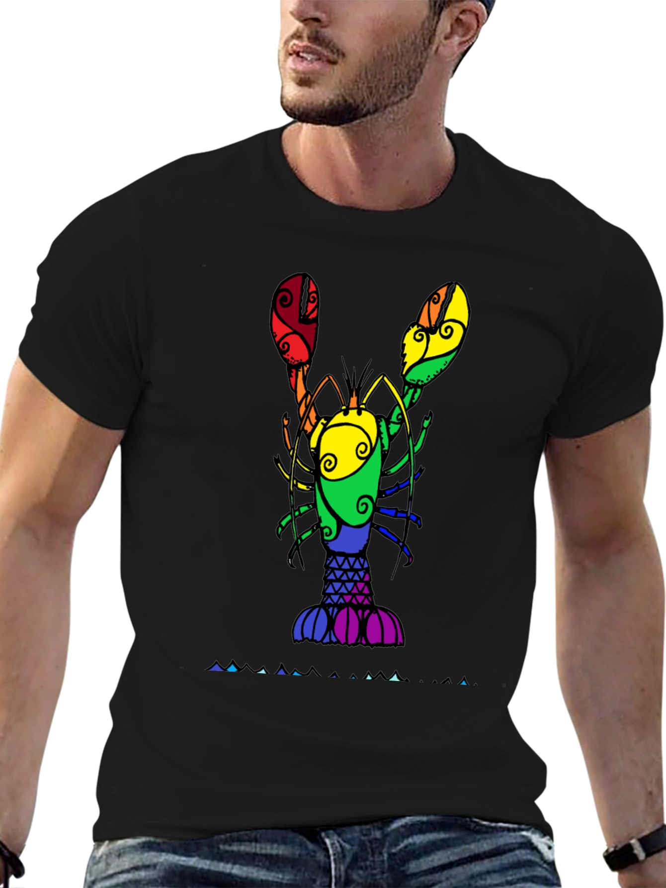 Black Rainbow Lobster Graphic Tee view 6