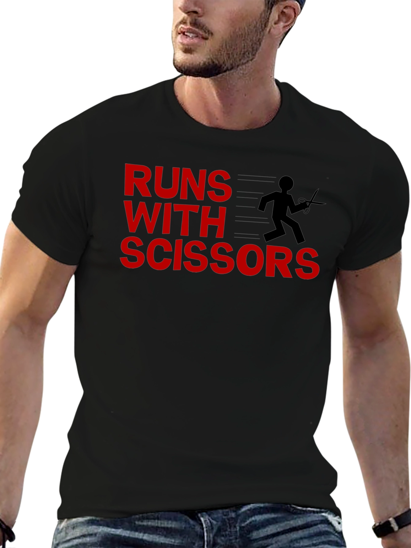 Black Runs With Scissors Graphic Tee - Black Cotton view 6