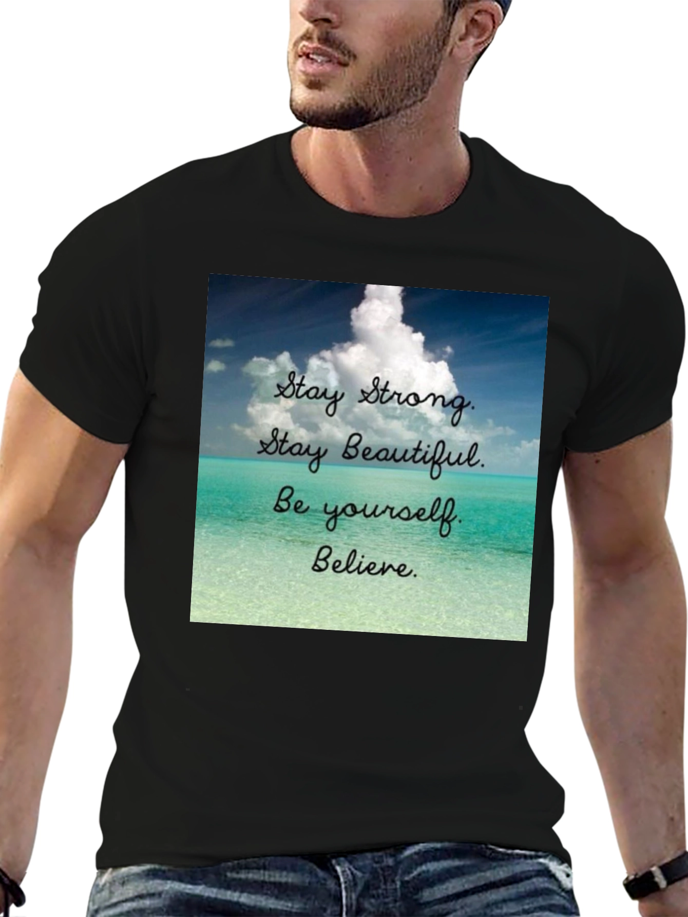 Black Inspirational T-Shirt: Stay Strong, Beautiful, and Believe view 6