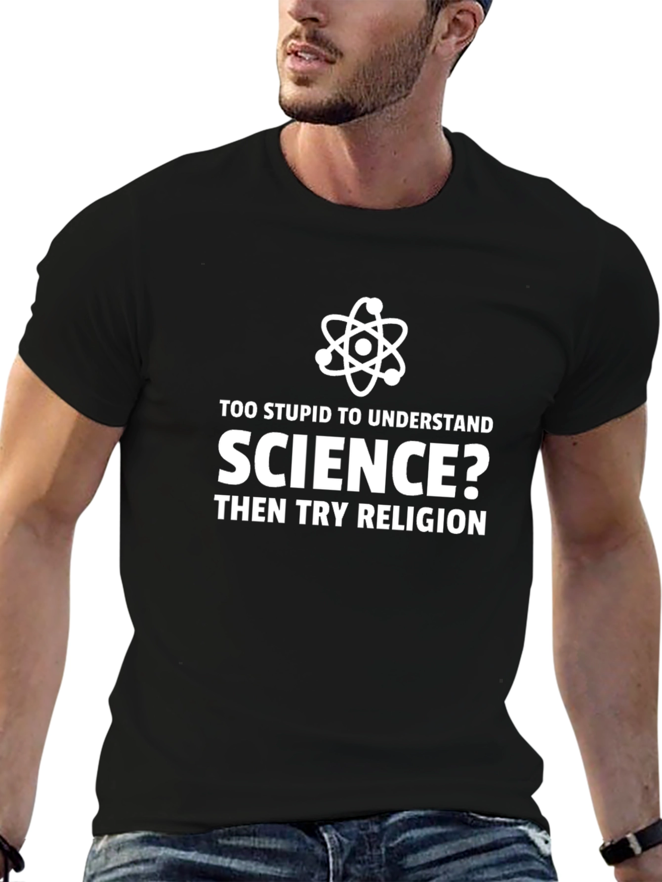Black Science vs. Religion T-Shirt - Funny Graphic Tee view 6