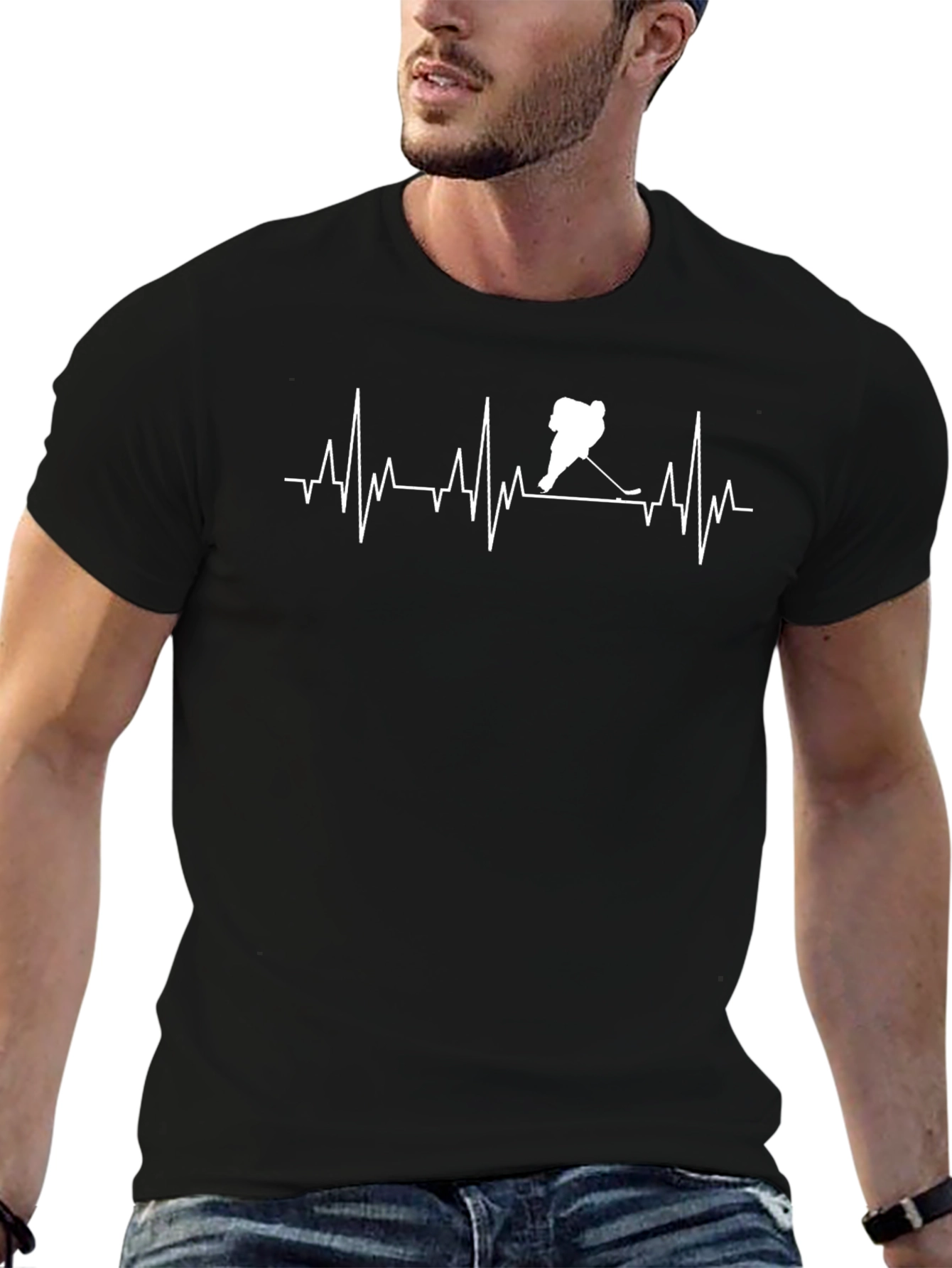 Black Hockey Heartbeat Graphic Tee - Black view 6