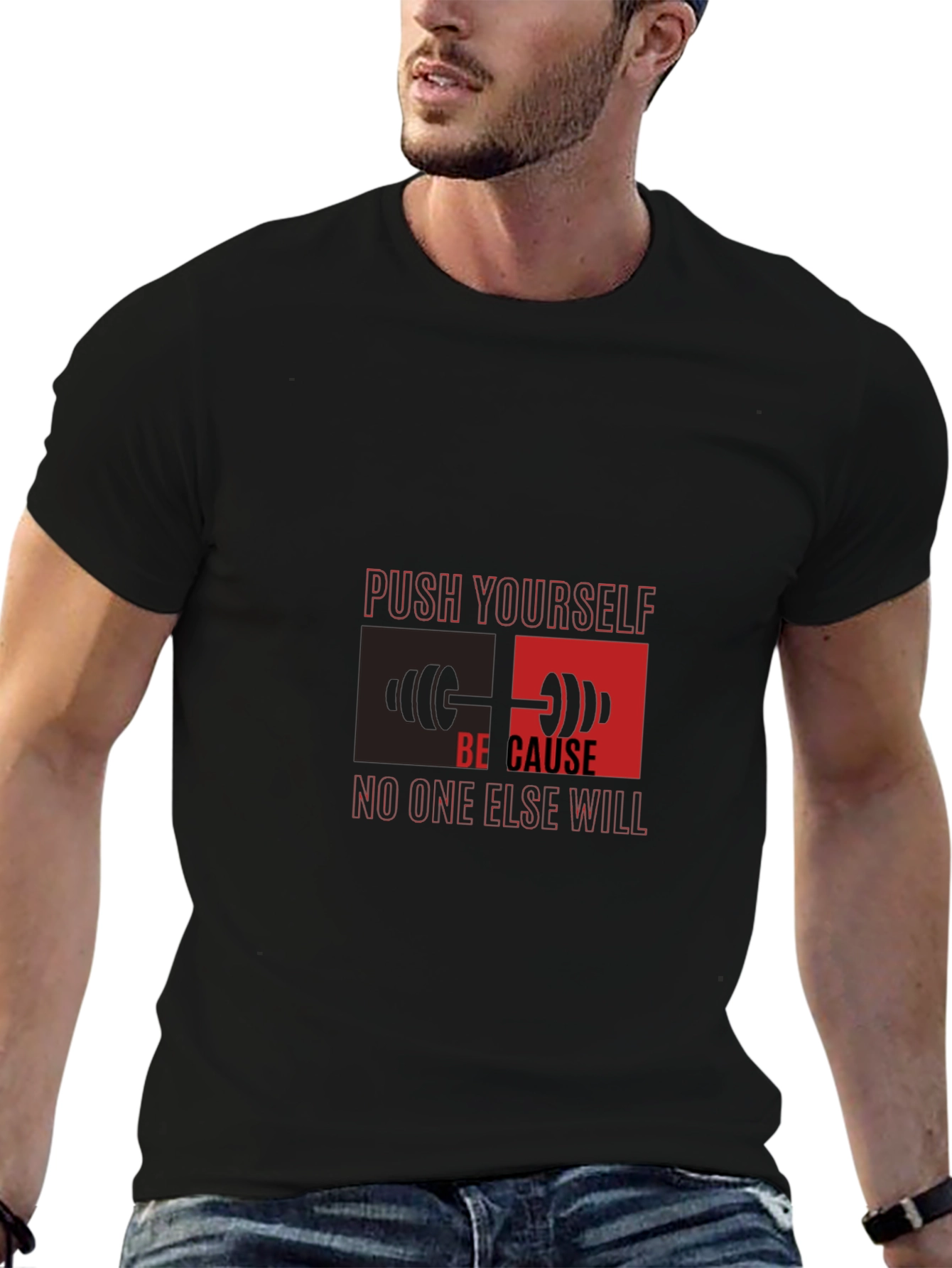 Black Motivational Fitness T-Shirt - Push Yourself view 6