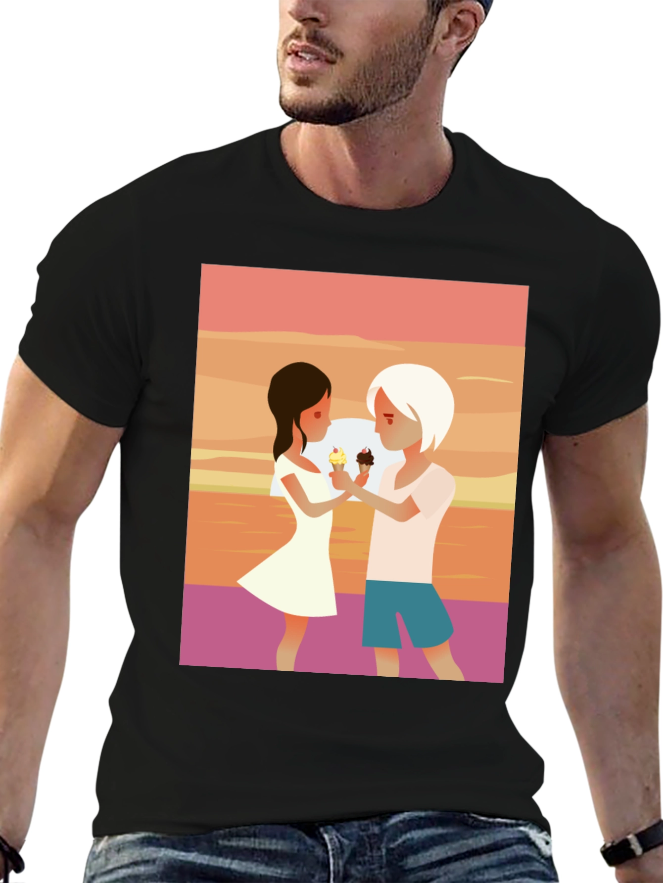 Black Couple Ice Cream Graphic T-Shirt - Unisex Casual Tee view 6