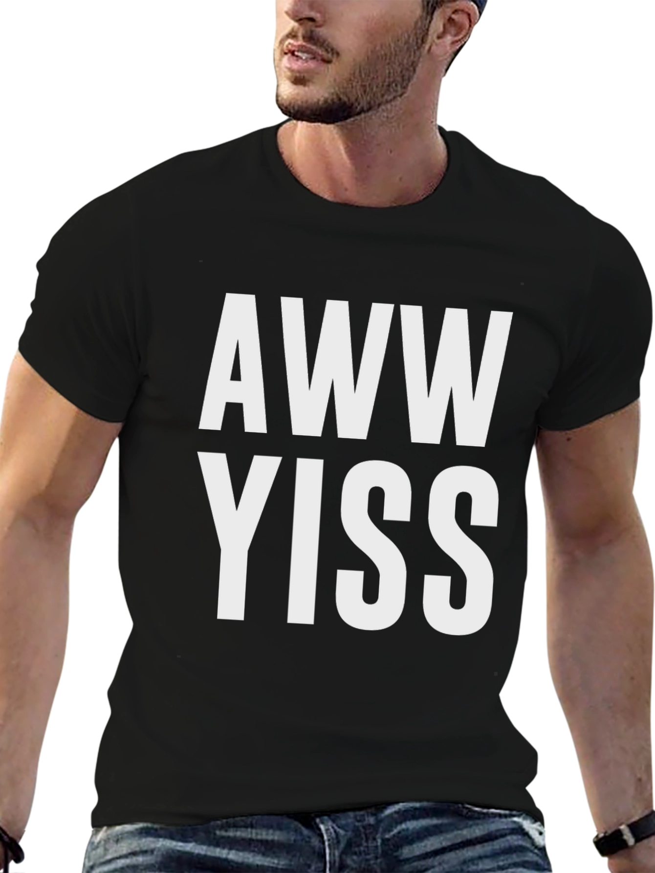 Black Aww Yiss Graphic T-Shirt - Novelty Tee view 6