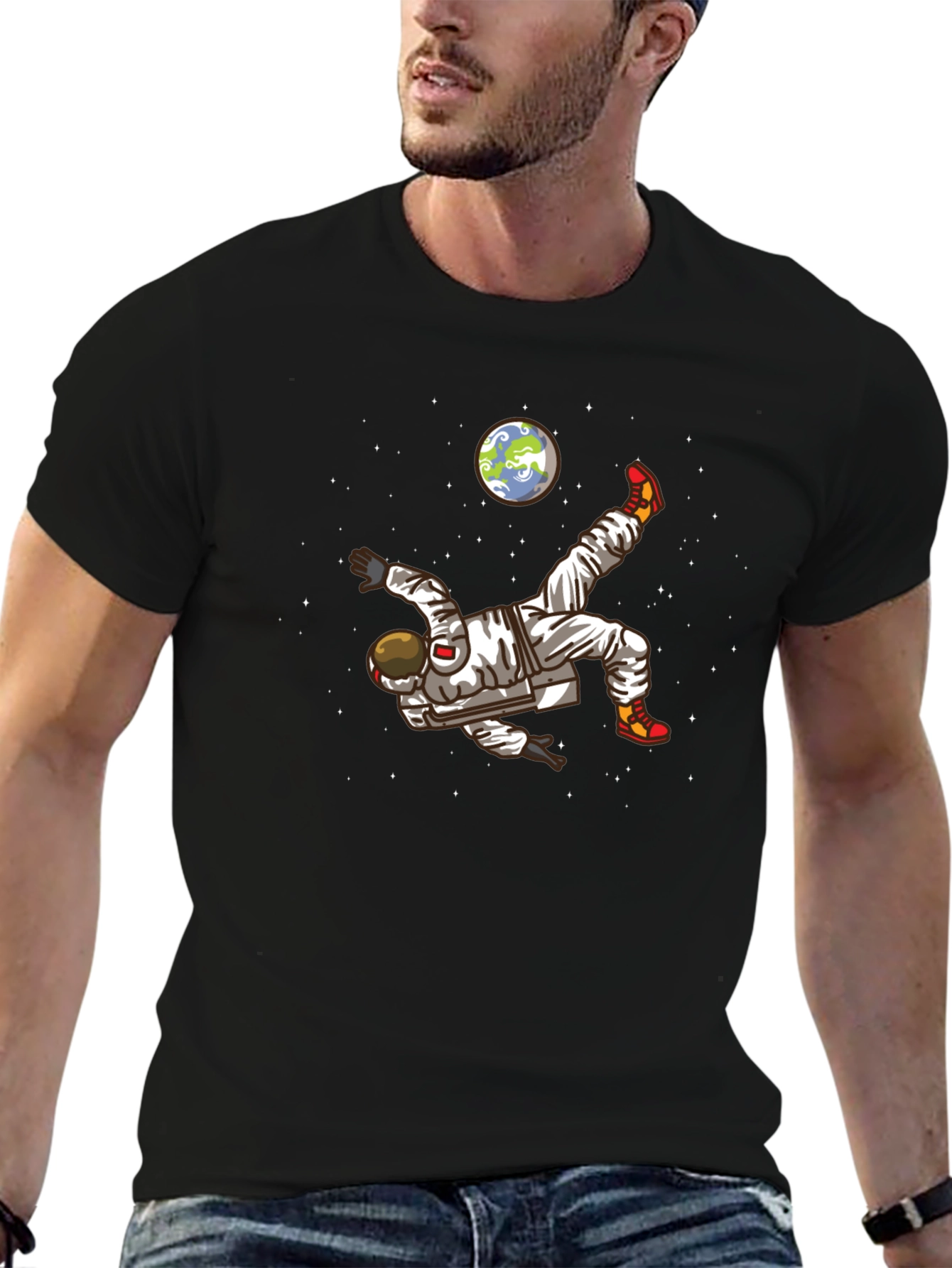 Black Astronaut Soccer Kick Graphic Tee view 6