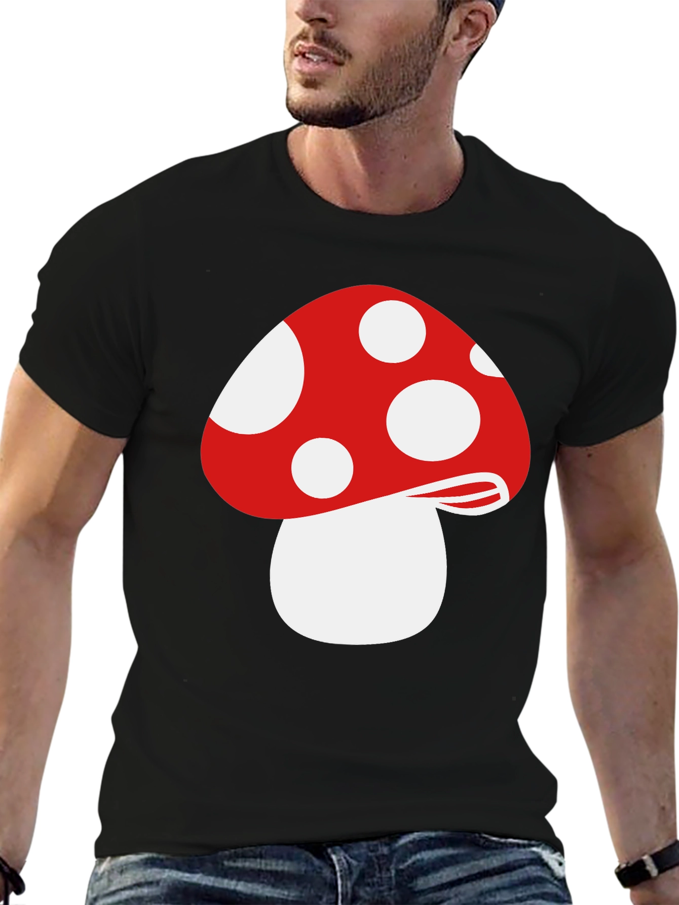 Black Red Mushroom Graphic Tee - Funky Black T-Shirt view 6