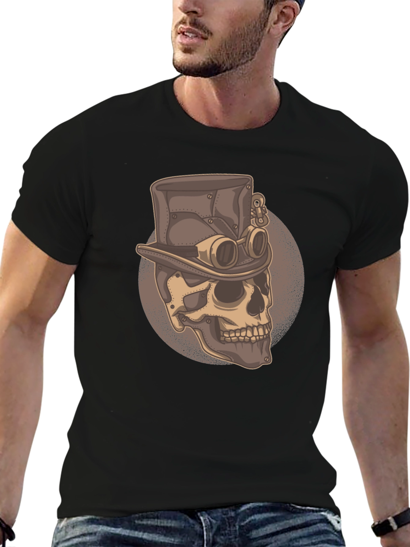 Black Steampunk Skull T-Shirt - Gothic Fashion Tee view 6