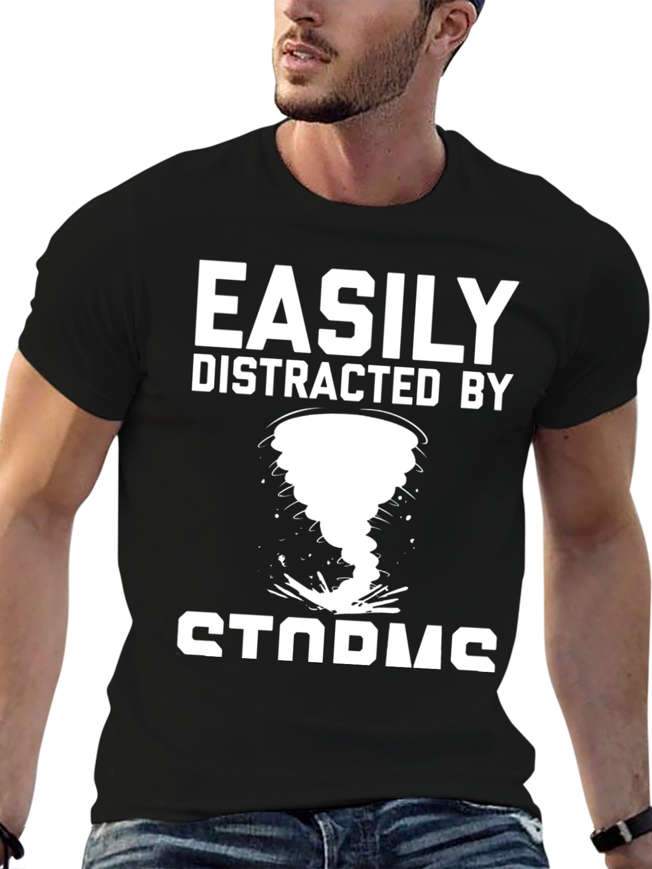 Black Easily Distracted By Storms T-Shirt view 6