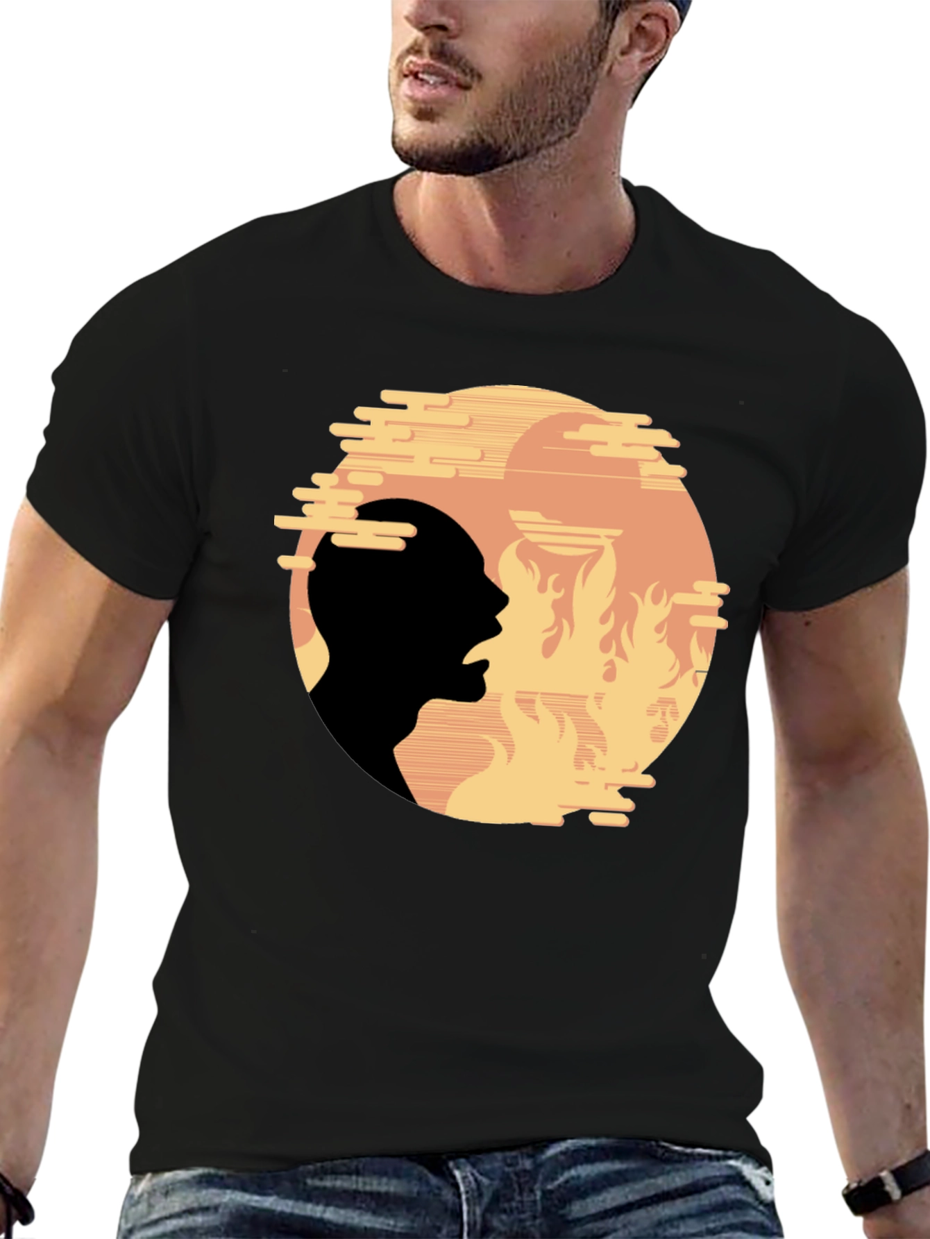 Black Fiery Silhouette Graphic Tee - Bold Statement Shirt view 6