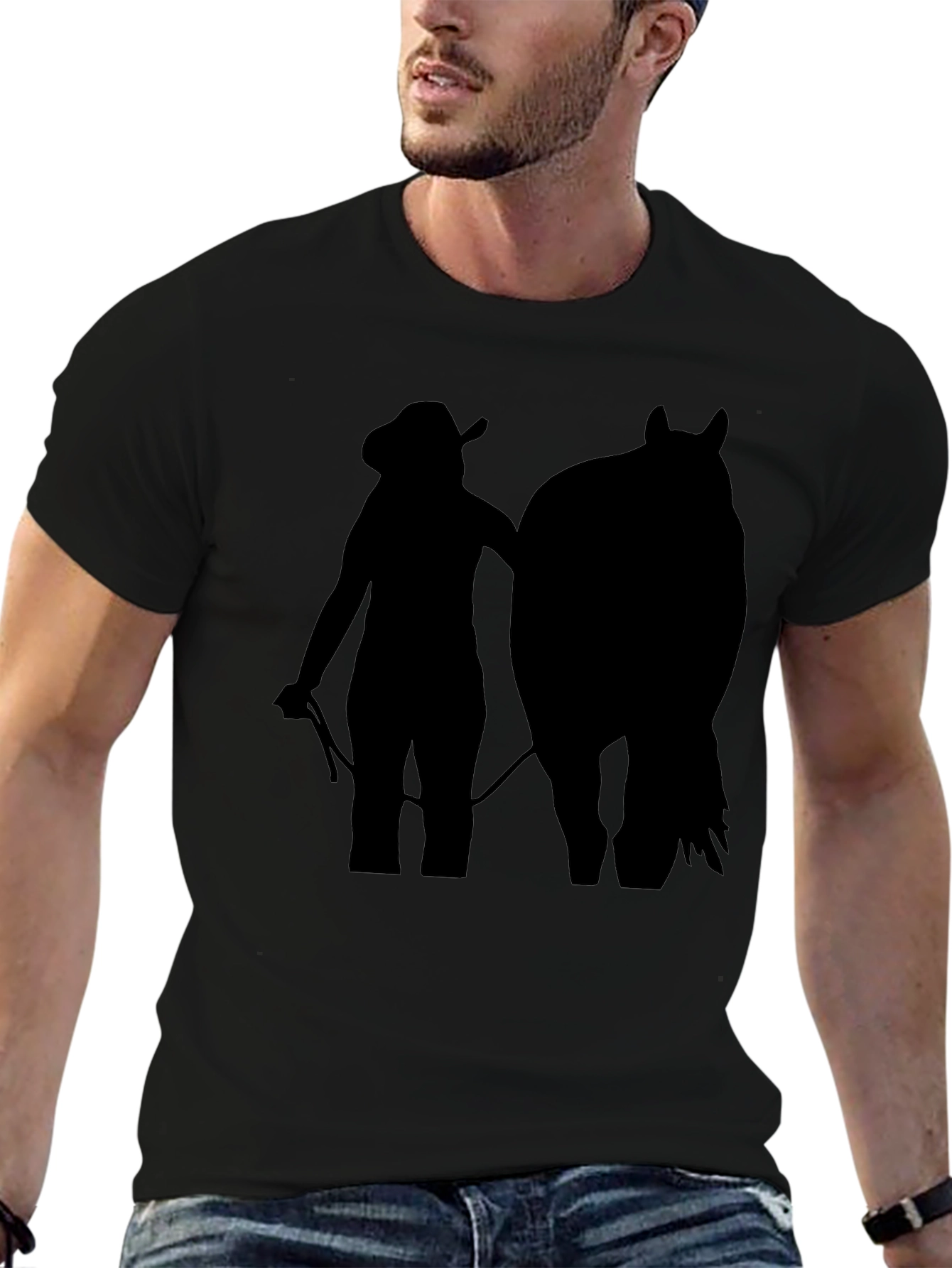 Black Cowgirl & Horse Silhouette Tee - Black Unisex T-Shirt view 6