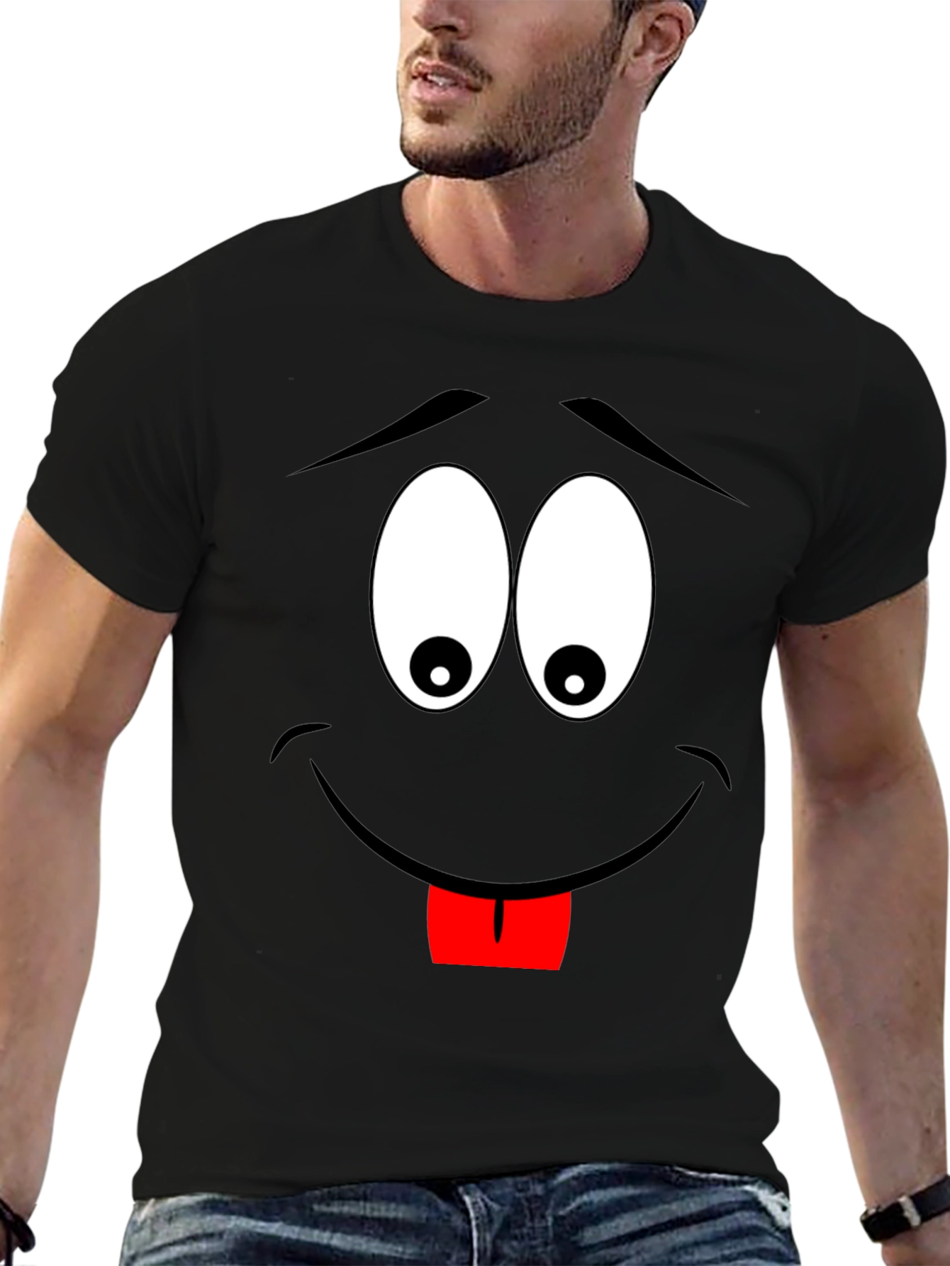 Black Cartoon Face Black T-Shirt view 6