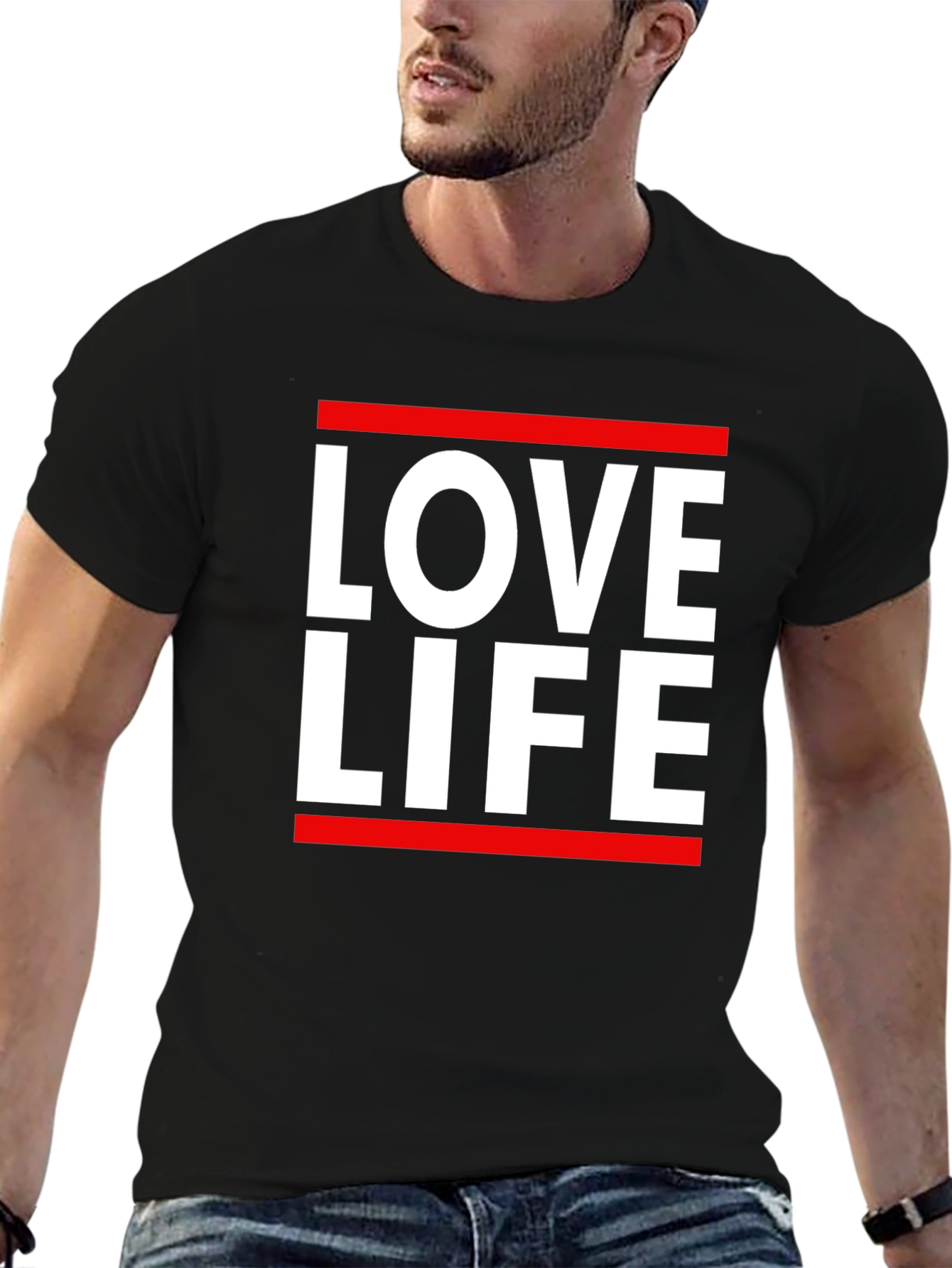 Black Love Life Graphic Tee - Black Cotton Casual T-Shirt view 6