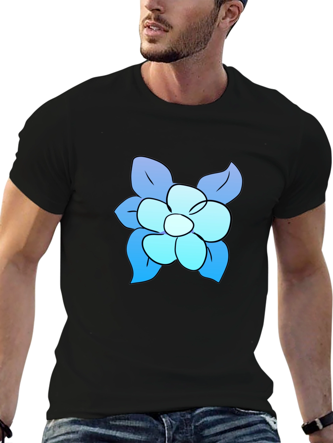 Black Blue Flower Graphic Tee - Casual Comfort view 6