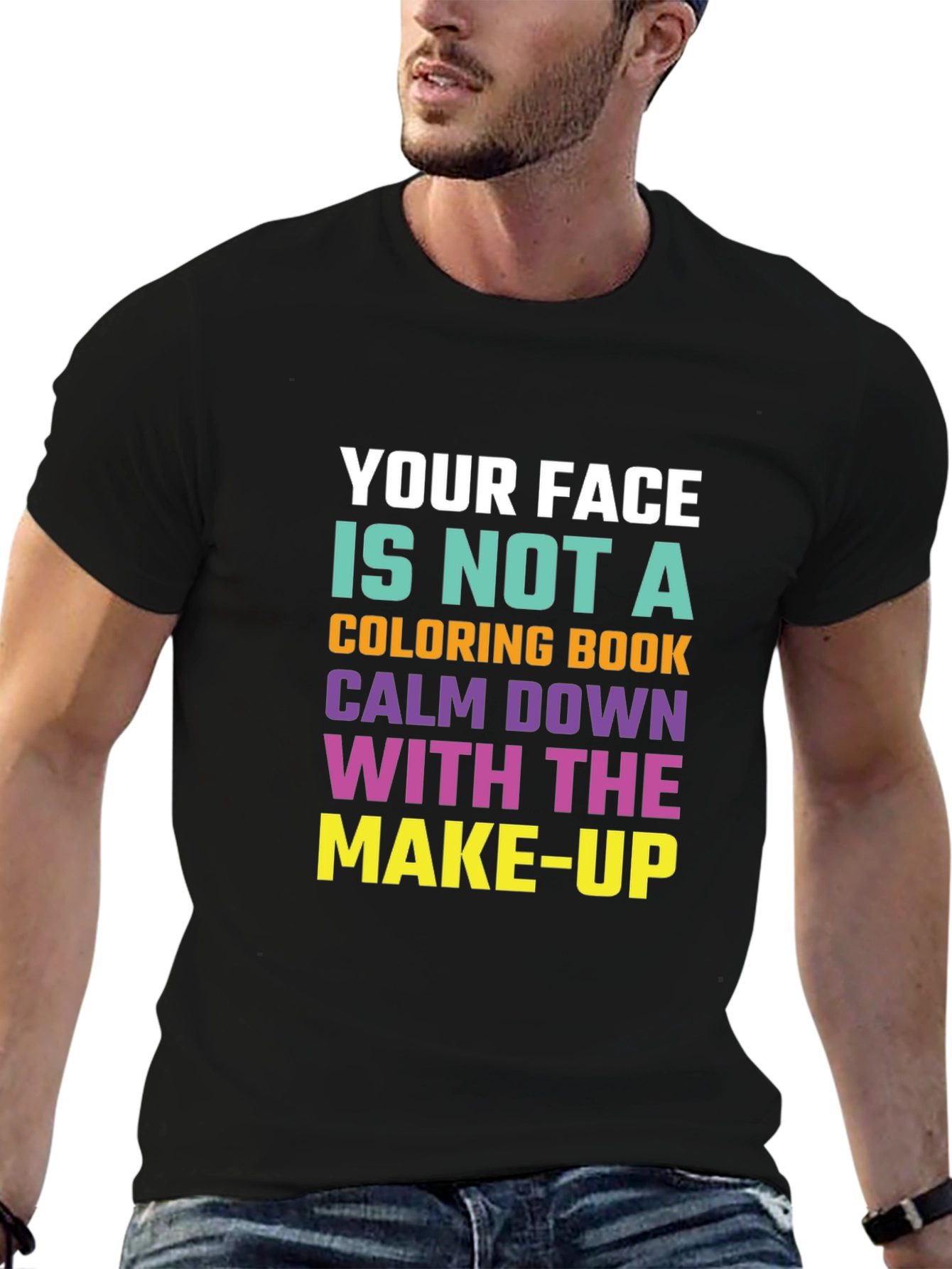 Black Funny Graphic T-Shirt: Your Face Coloring Book Slogan Tee view 6