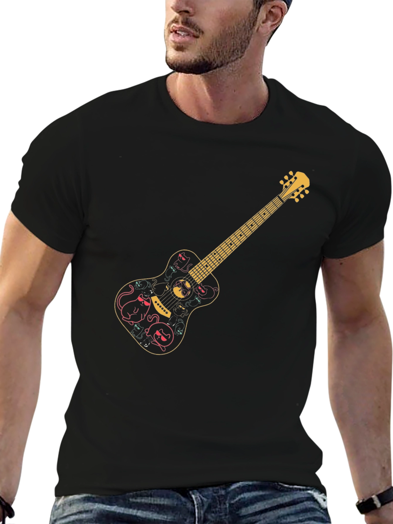 Black Guitar Cat Halloween T-Shirt view 6