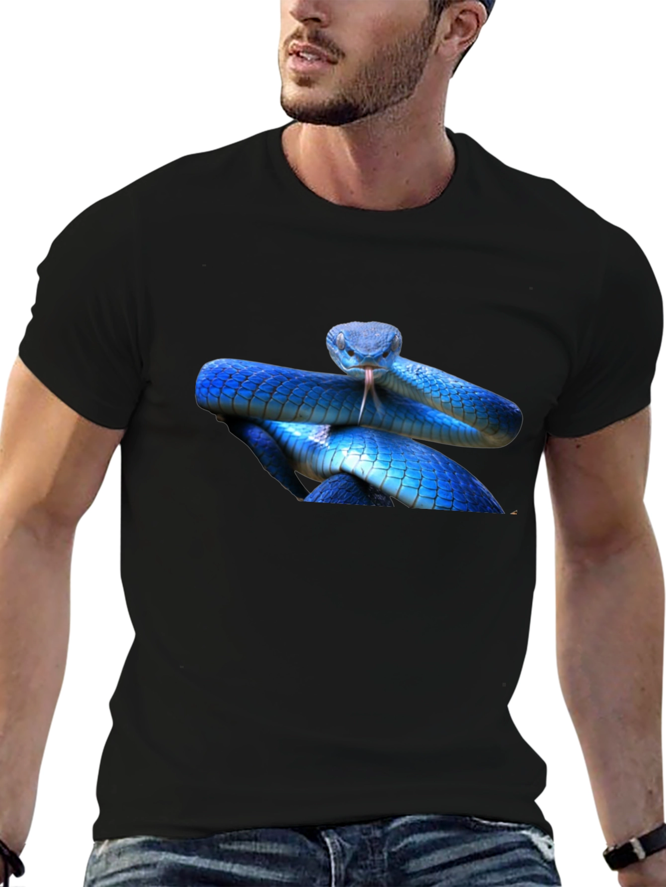 Black Blue Snake Graphic T-Shirt - Bold Reptile Design view 6