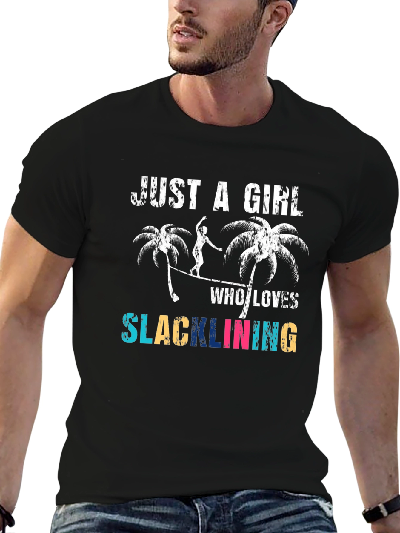 Black Just a Girl Who Loves Slacklining T-Shirt view 6