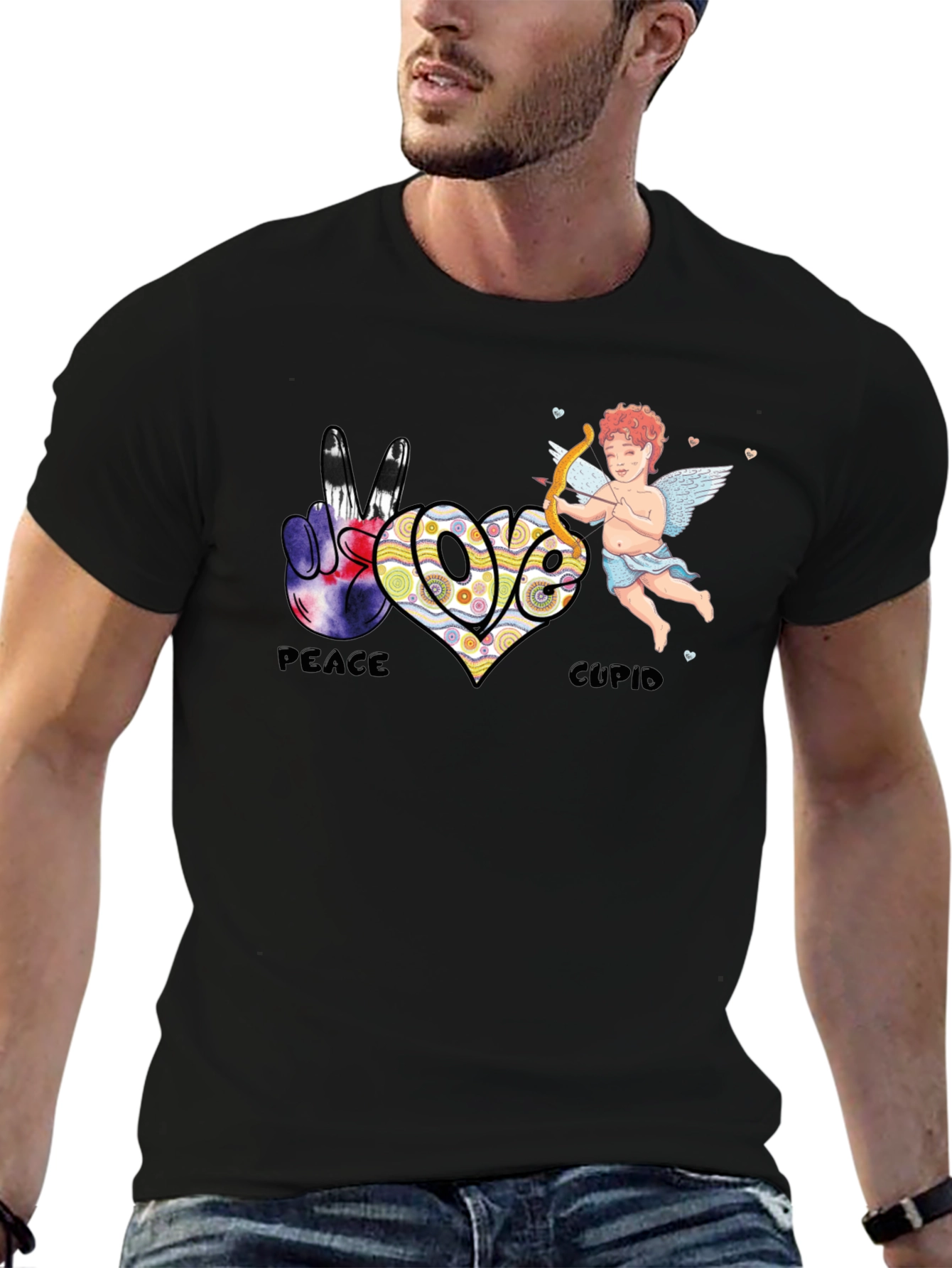 Black Peace Love Cupid T-Shirt view 6