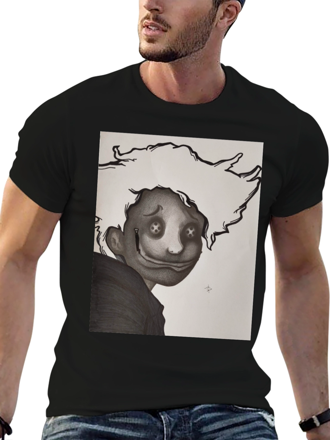 Black Creepy Cartoon Graphic T-Shirt view 6