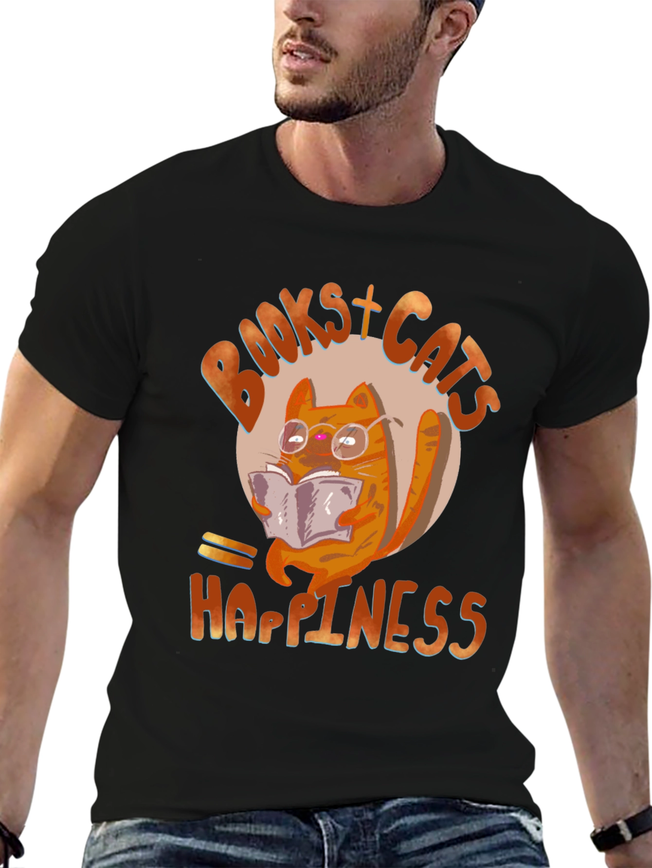 Black Books + Cats + Happiness Graphic Tee view 6