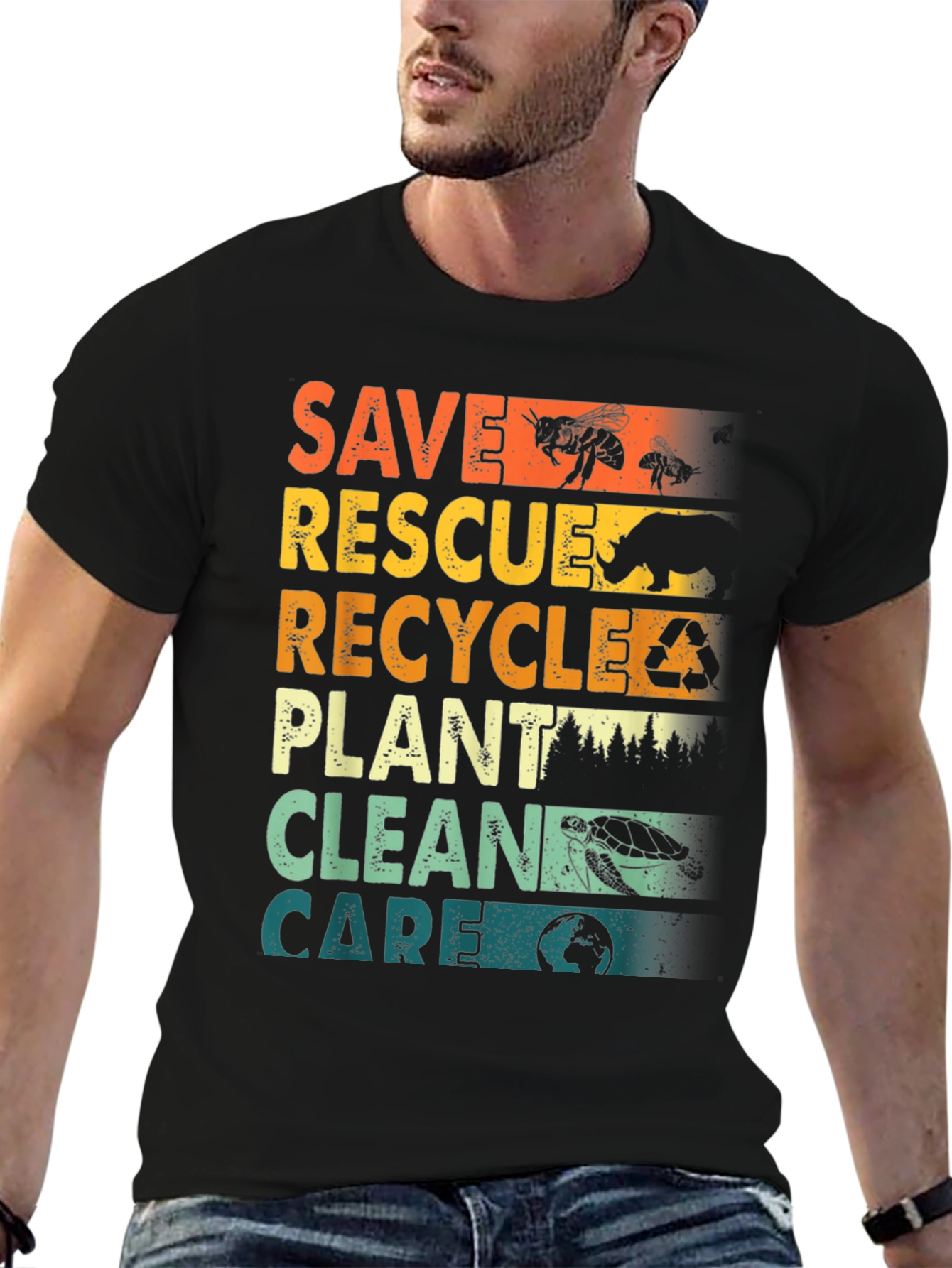Black Eco-Friendly Save Rescue T-Shirt view 6