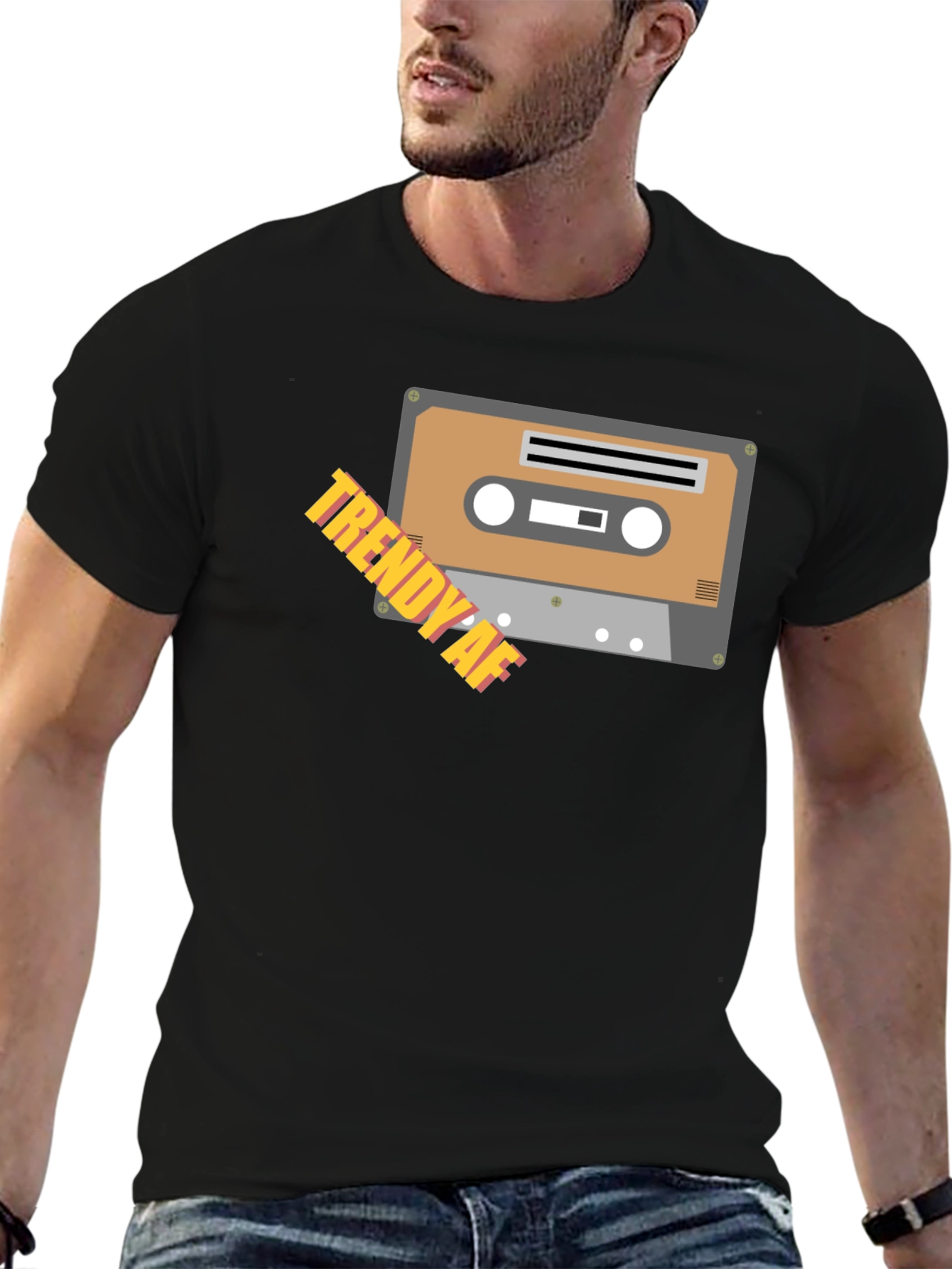 Black Trendy AF Cassette Tape Graphic Black T-Shirt view 6