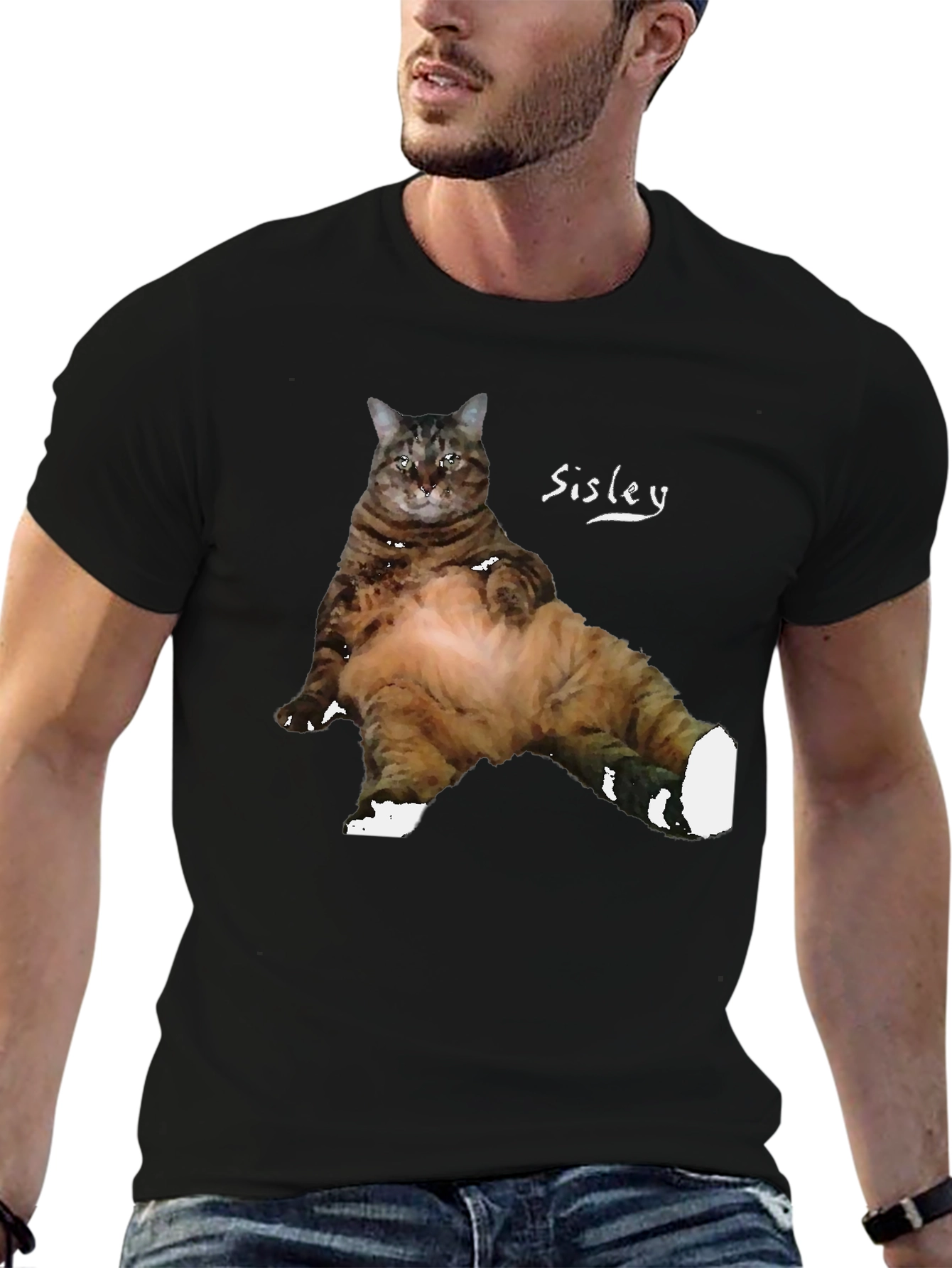 Black Funny Cat T-Shirt - Sisley Cat Design view 6