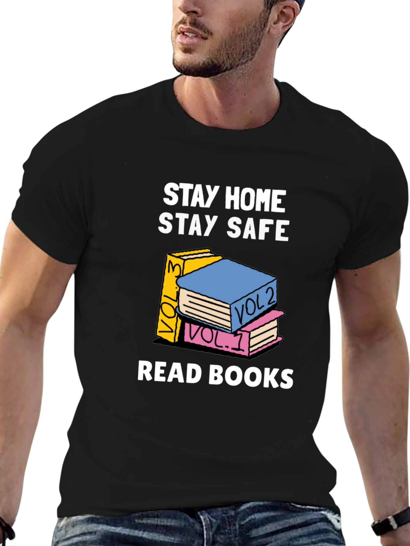 Black Stay Home, Stay Safe, Read Books Graphic T-Shirt view 6