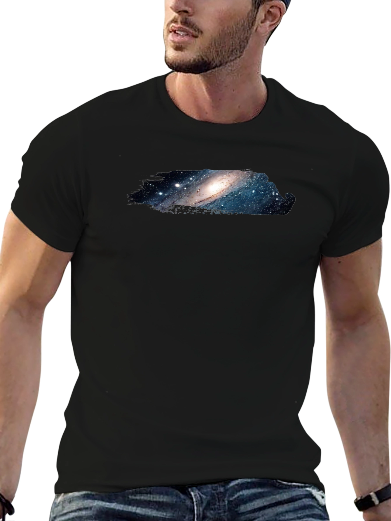 Black Galaxy Print Black T-Shirt view 6