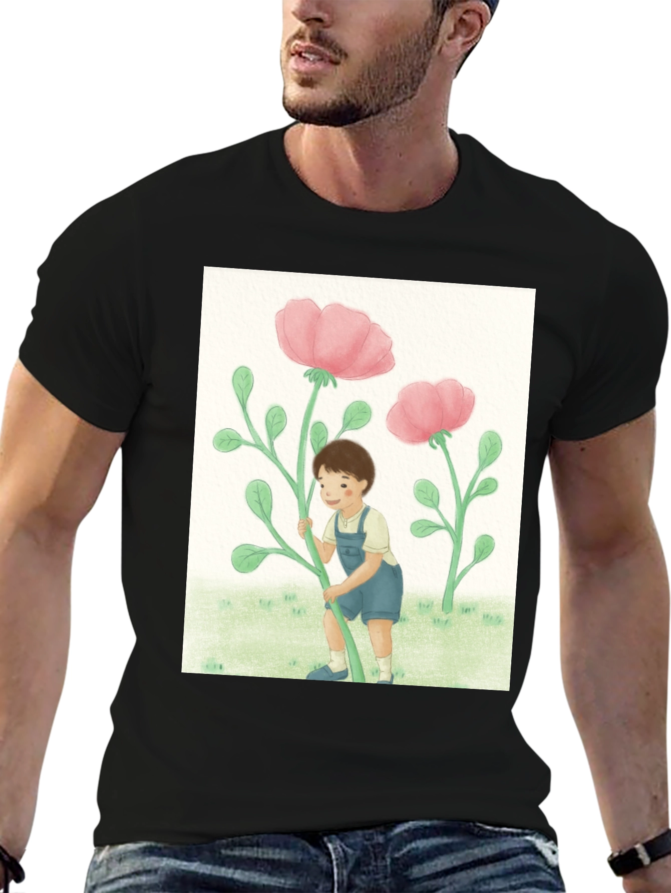 Black Boy with Flowers Black T-Shirt view 6