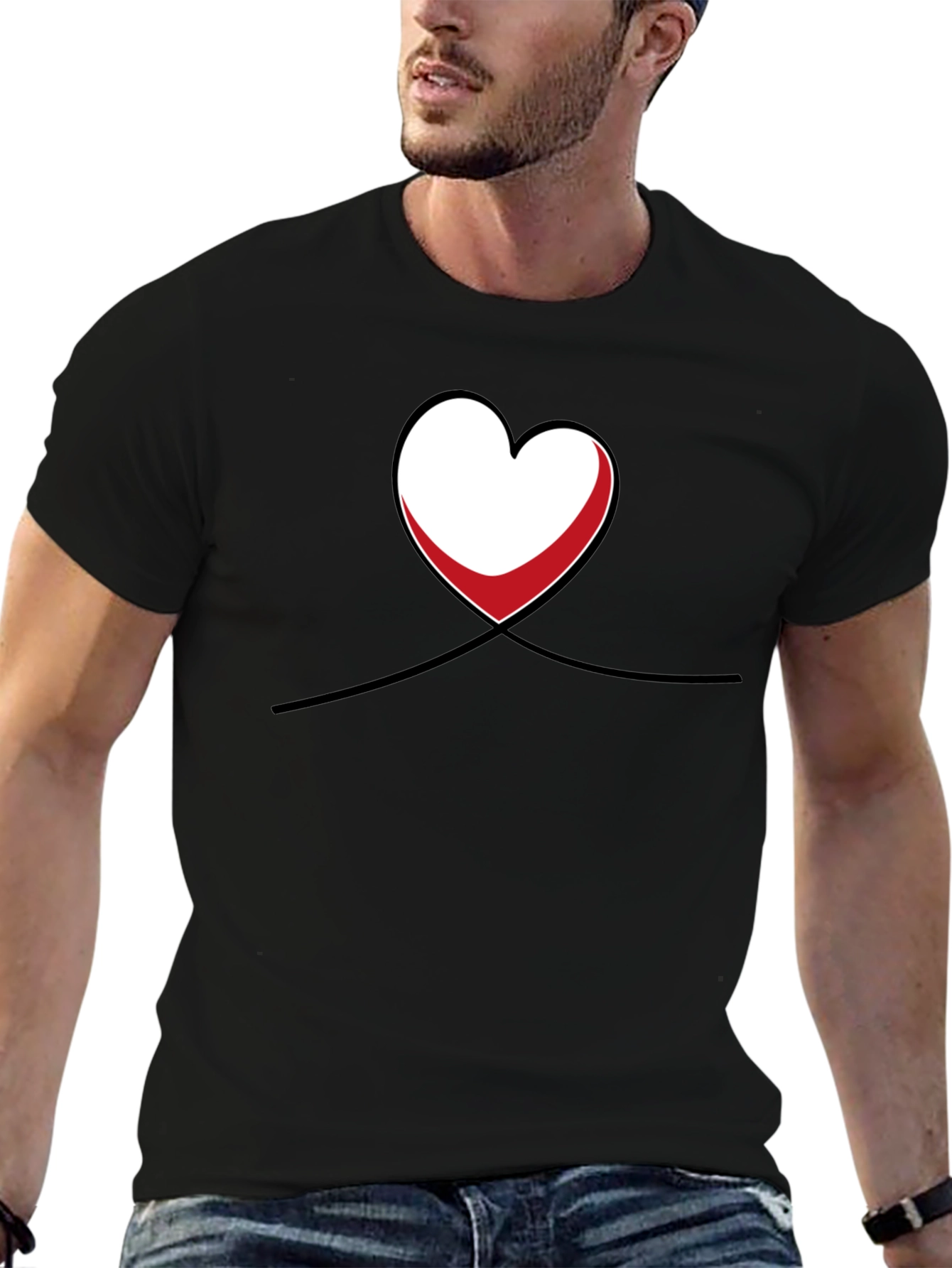 Black Heart & Line Graphic Black T-Shirt view 6