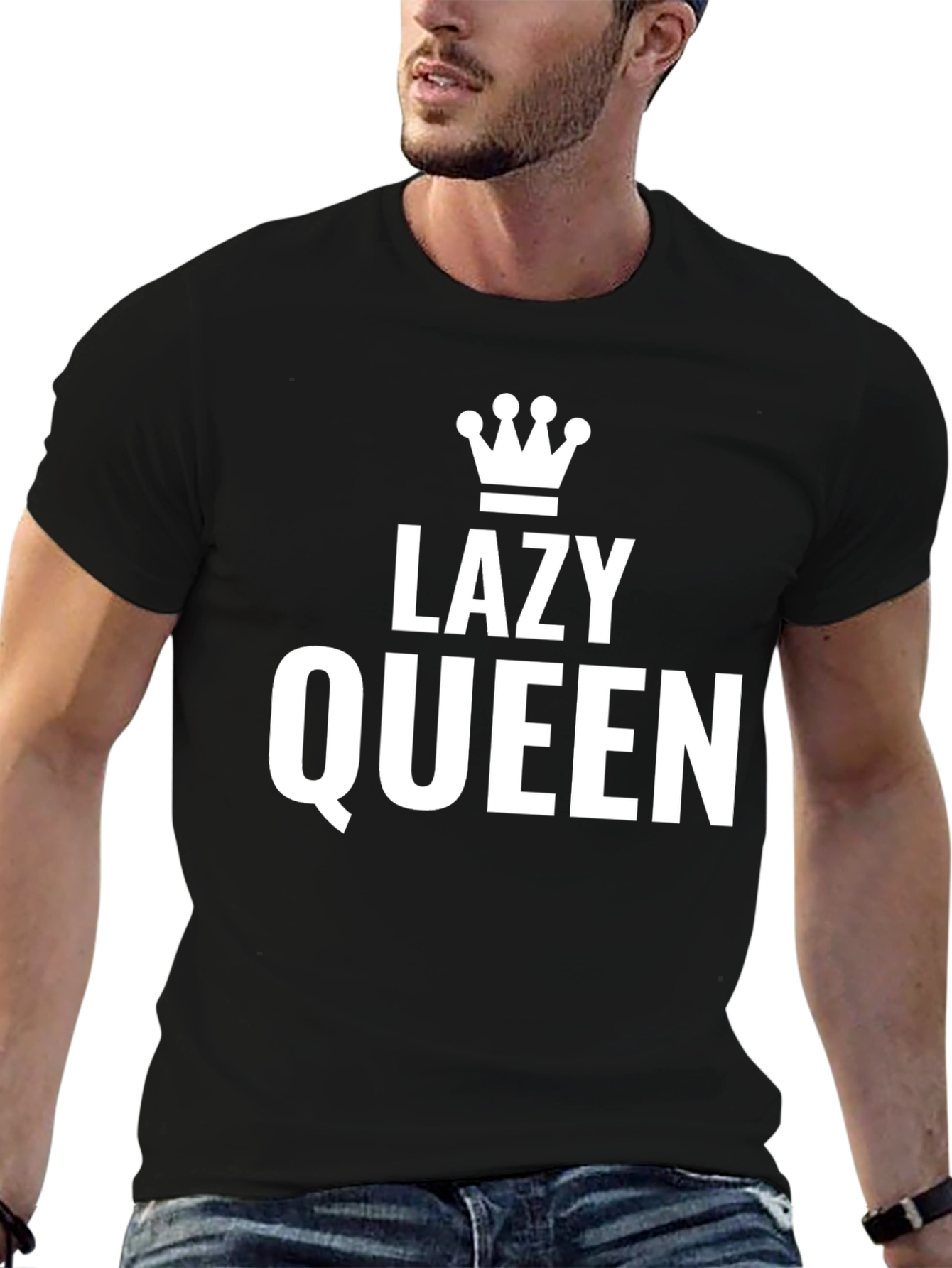 Black Lazy Queen Graphic Tee - Unisex Black T-Shirt view 6