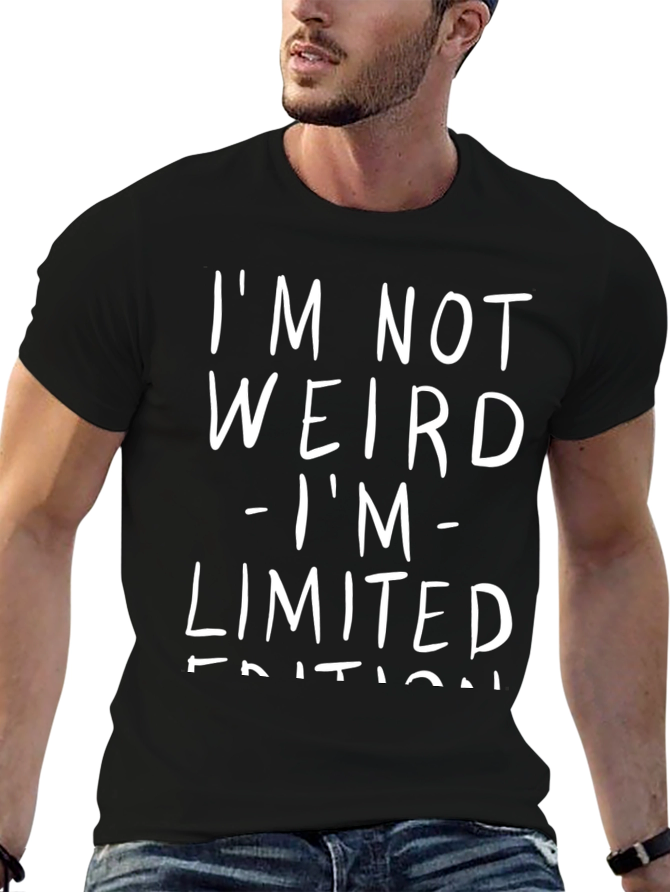 Black Funny Slogan T-Shirt - "I'm Not Weird" view 6