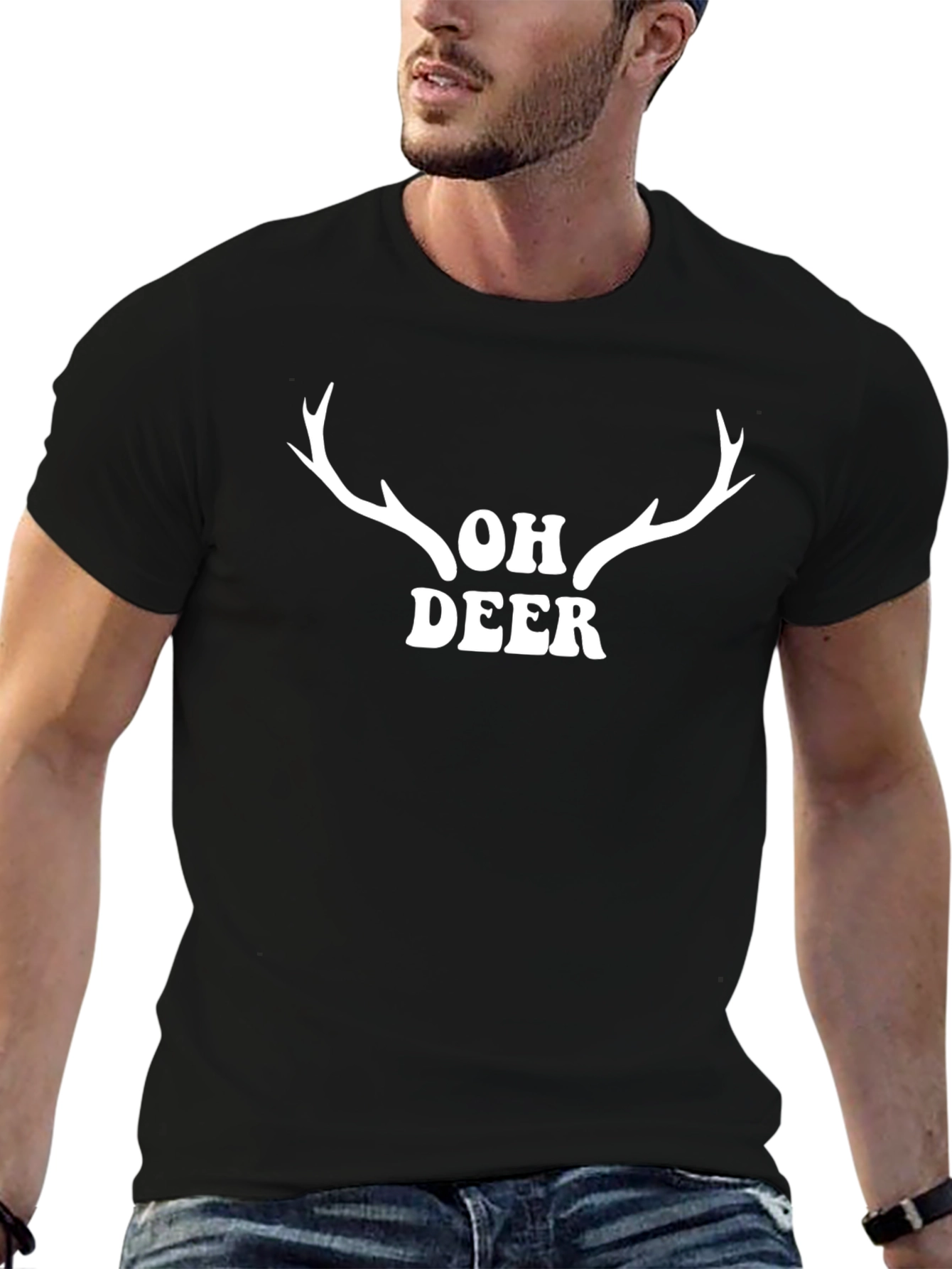 Black Oh Deer Graphic Tee - Black Cotton T-Shirt view 6