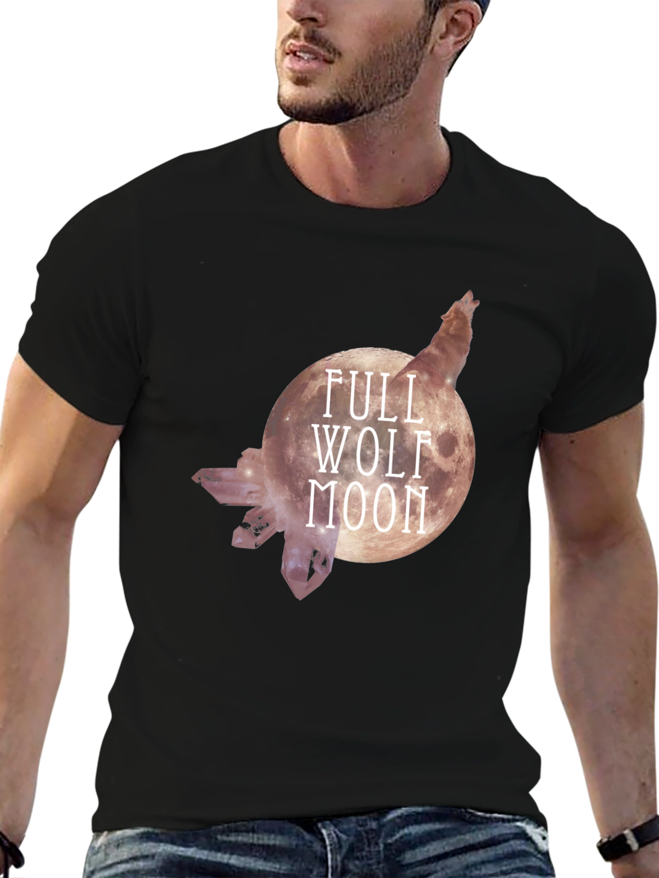 Black Full Wolf Moon Graphic Tee - Black Cotton Blend view 6